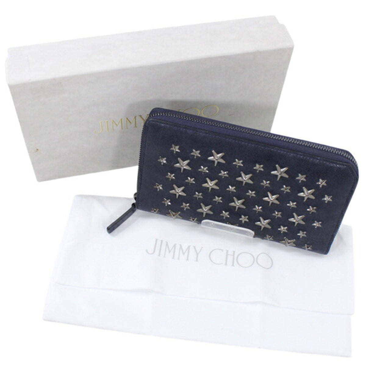 Jimmy Choo Gunmetal Navy Leather Long Wallet (Bi-Fold) (Pre-Owned)