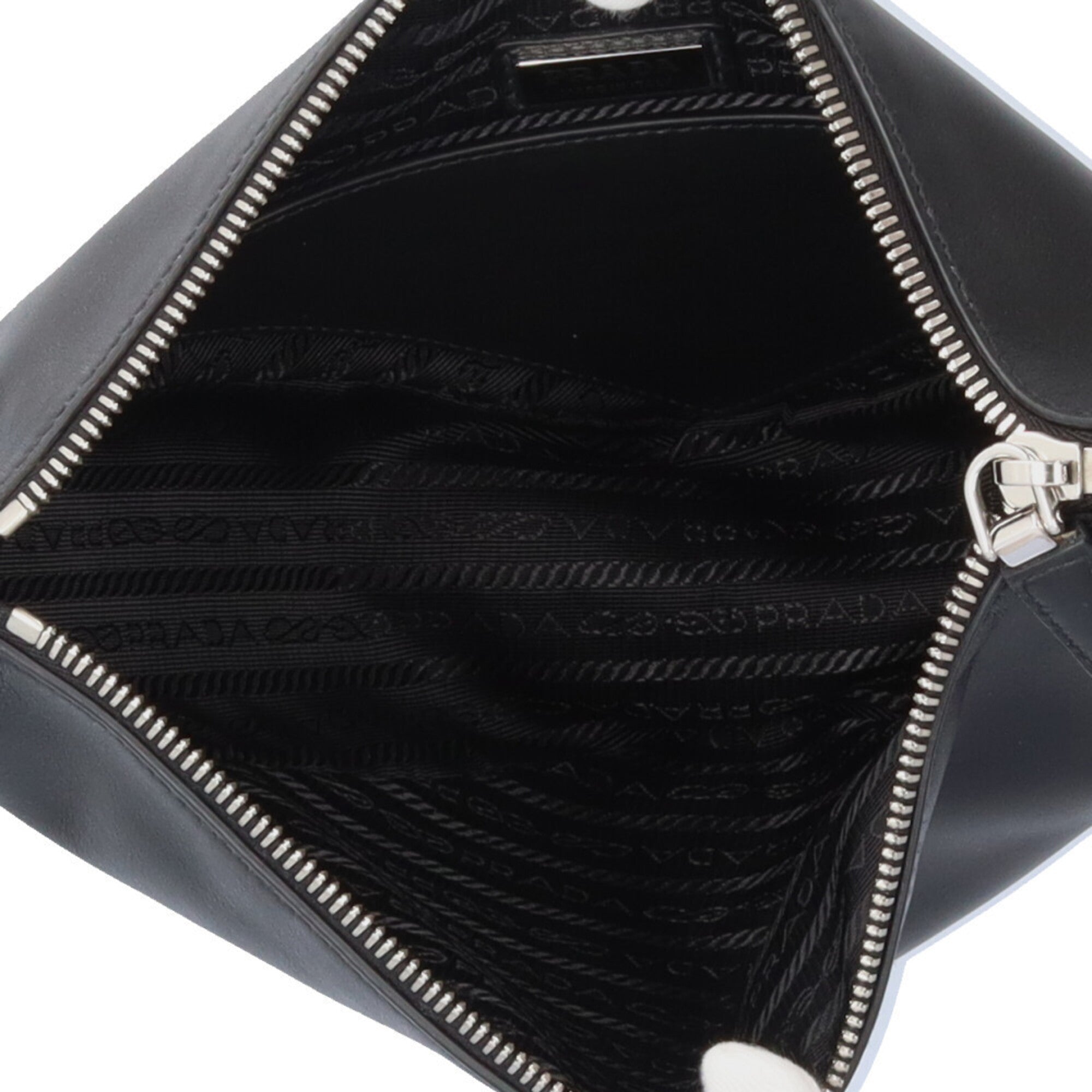 Prada Saffiano Black White Leather Shoulder Bag (Pre-Owned)