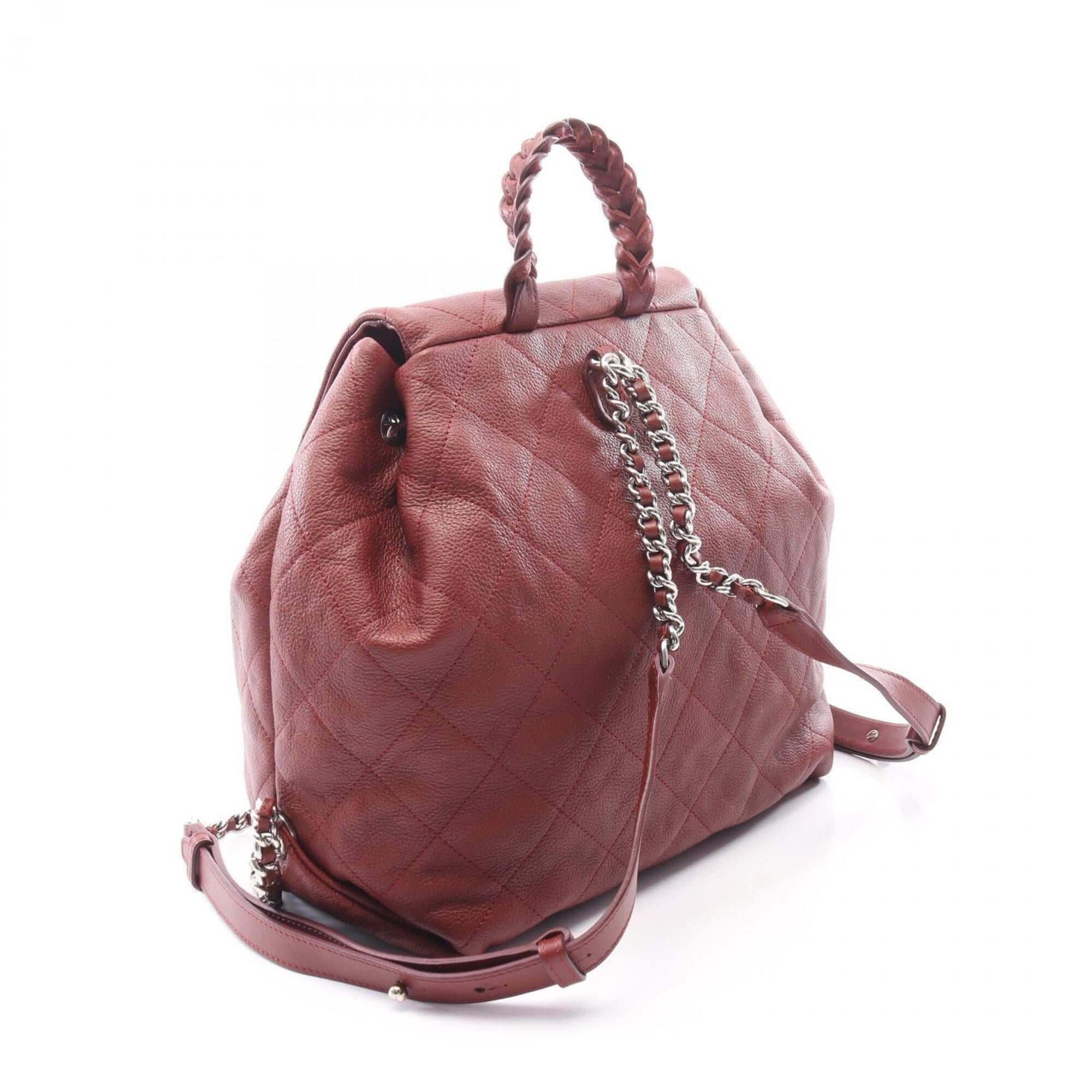 Chanel Bordeaux Grained Calfskin Backpack Handbag (Pre-Owned)