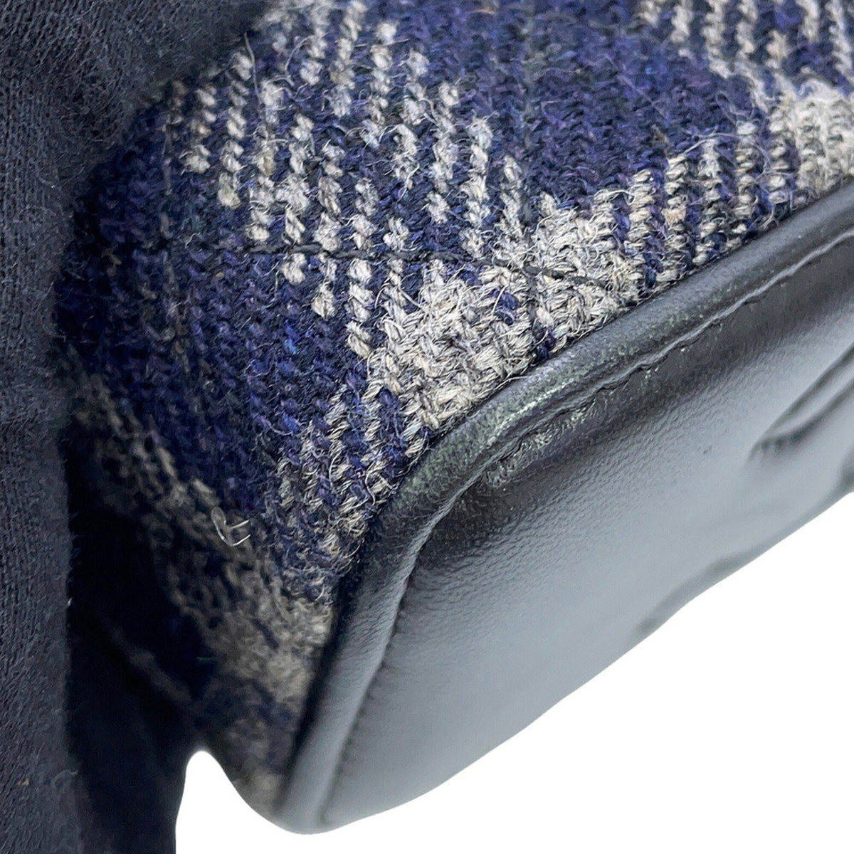 Chanel Gray Navy Tweed Leather Handbag Shoulder Bag (Pre-Owned)
