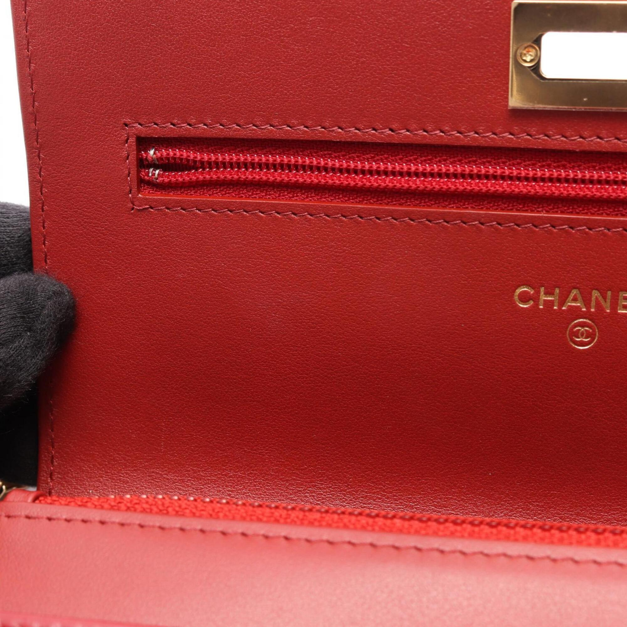 Chanel Red Color Leather Handbag Shoulder Bag (Pre-Owned)