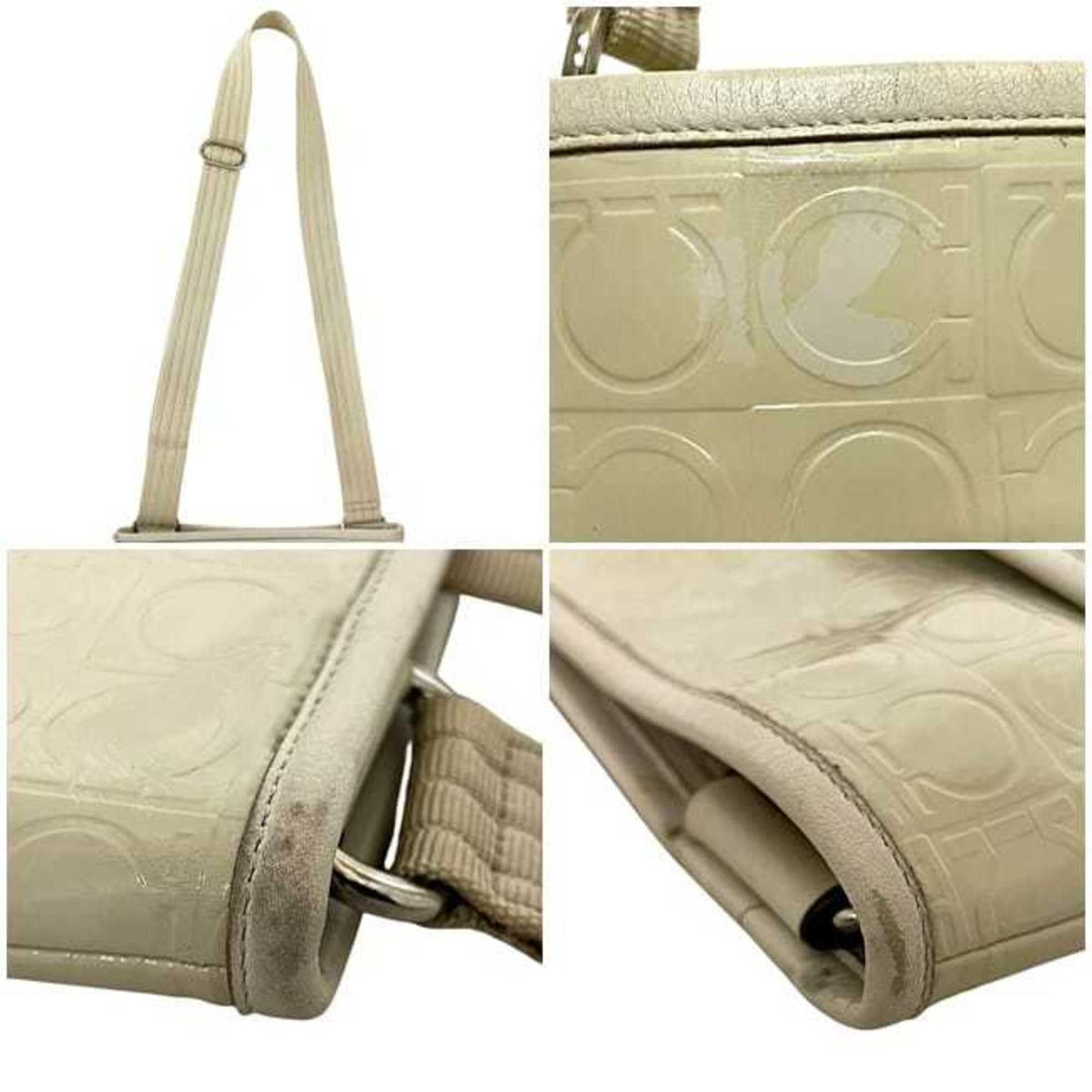 Salvatore Ferragamo Gancini Cream White Patent Leather Shoulder Bag (Pre-Owned)