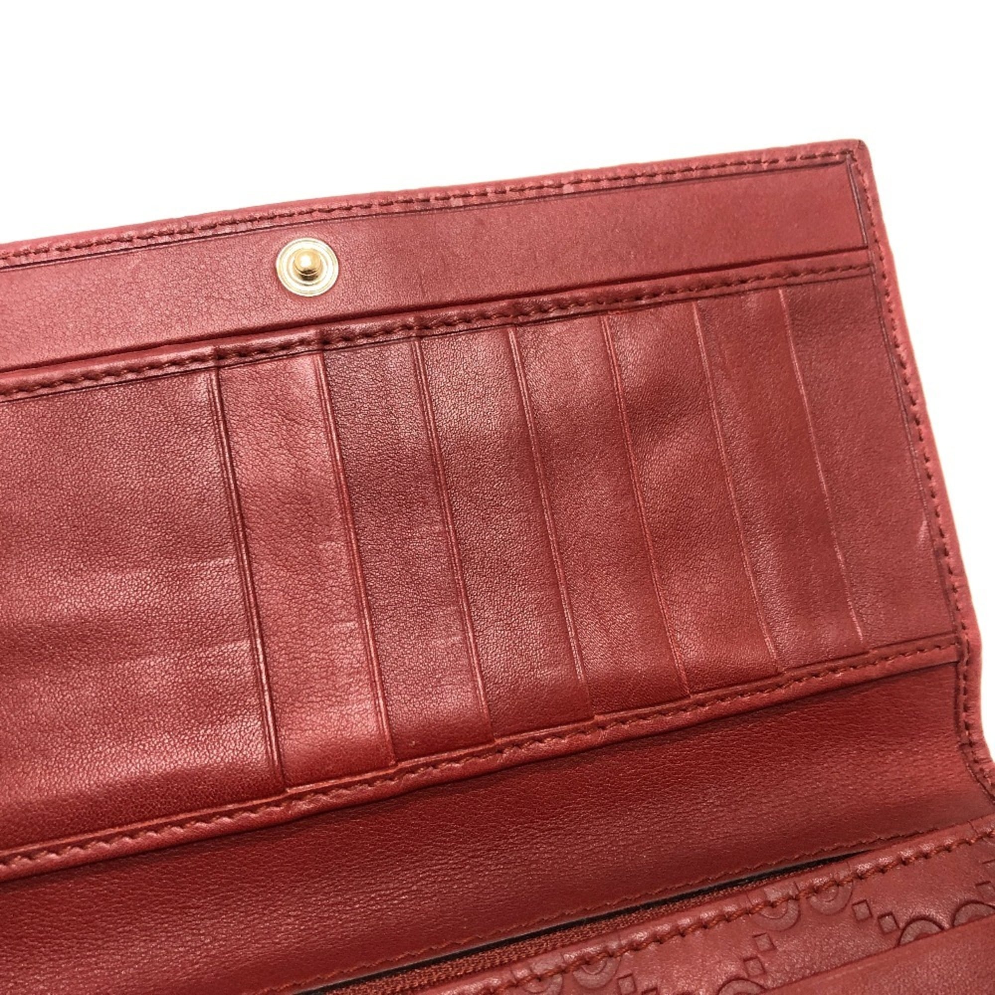 Gucci Red Color Gg Leather Long Wallet (Bi-Fold) (Pre-Owned)