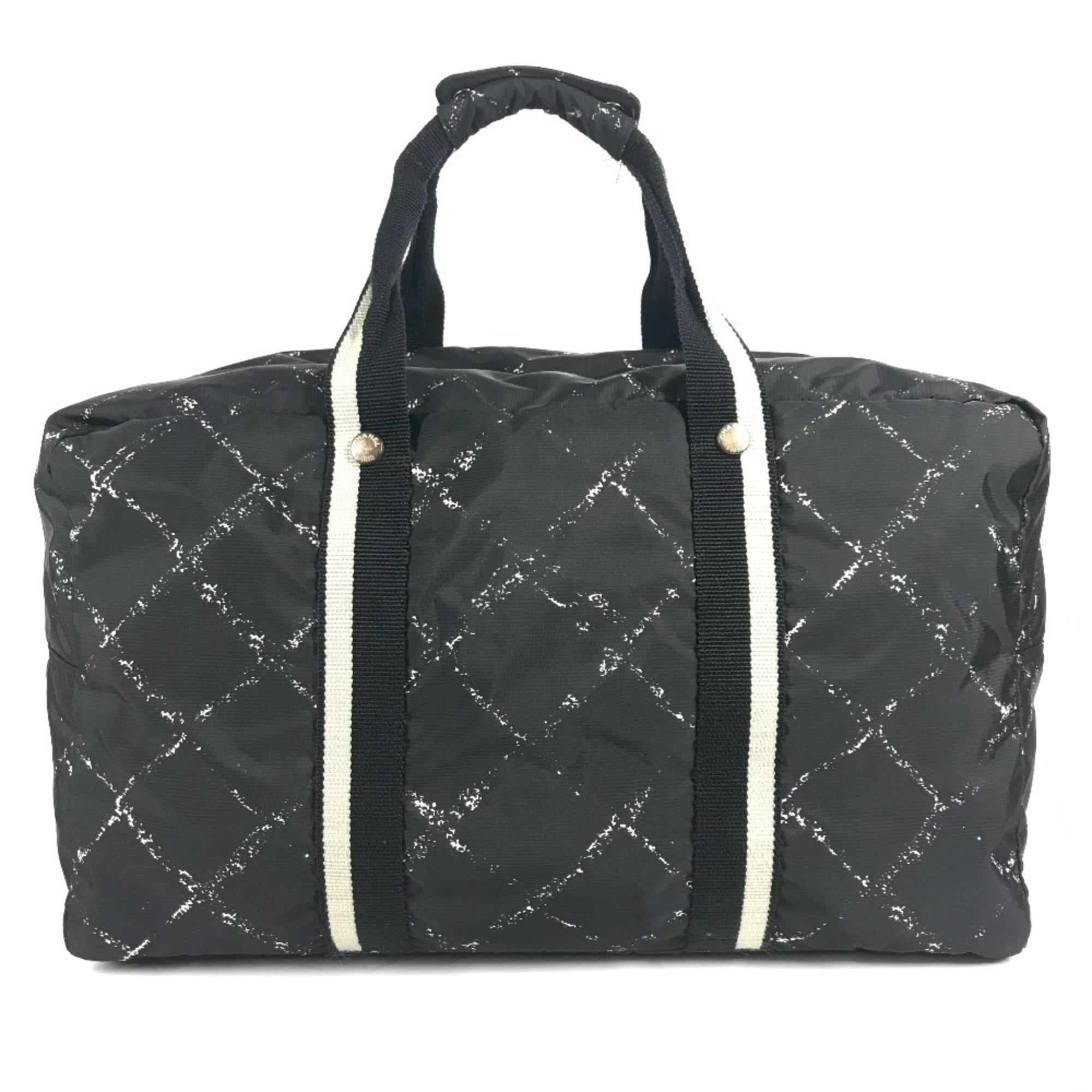 Chanel Black White Nylon Boston Bag Shoulder Bag (Pre-Owned)