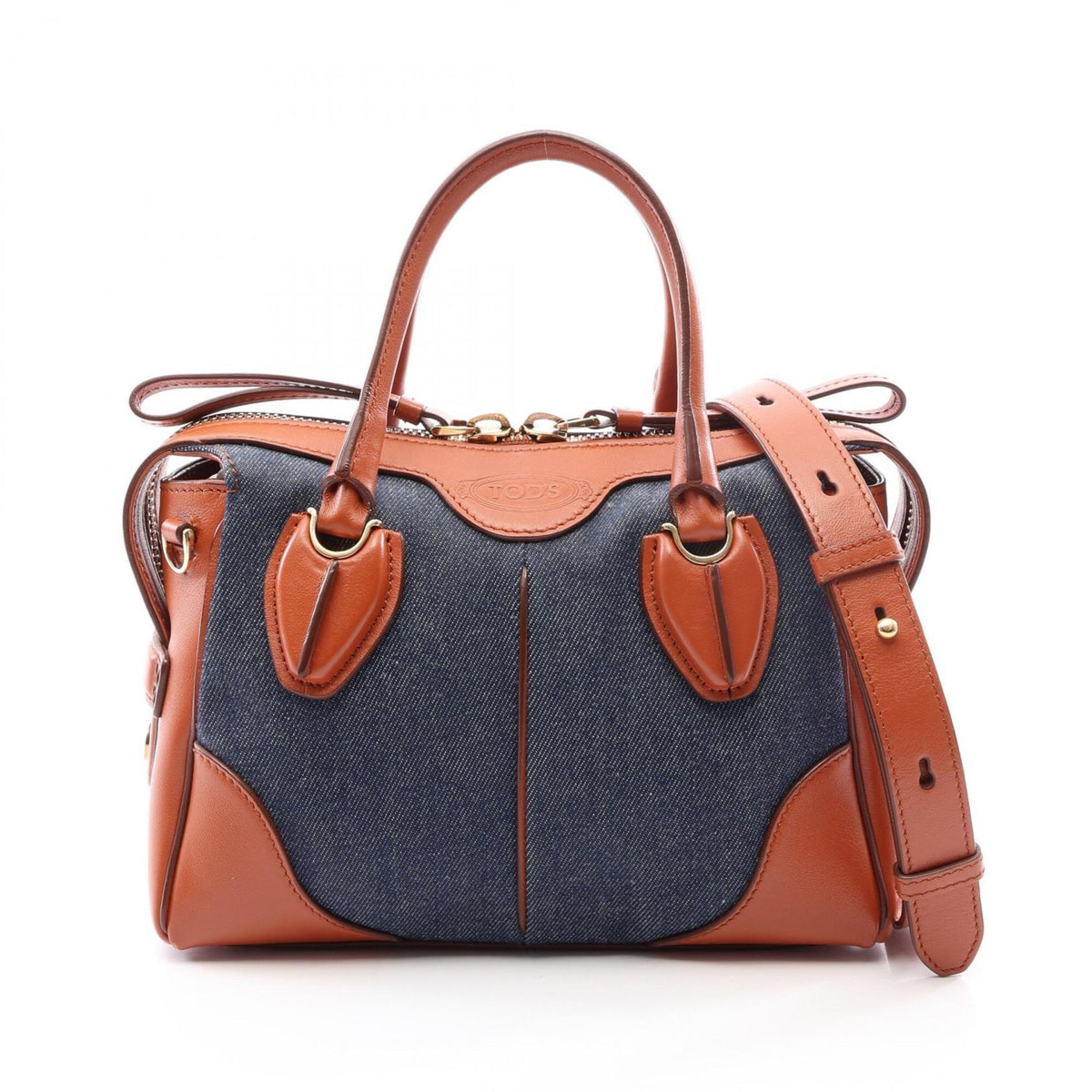 Tod's Brown Navy Denim Leather Handbag (Pre-Owned)