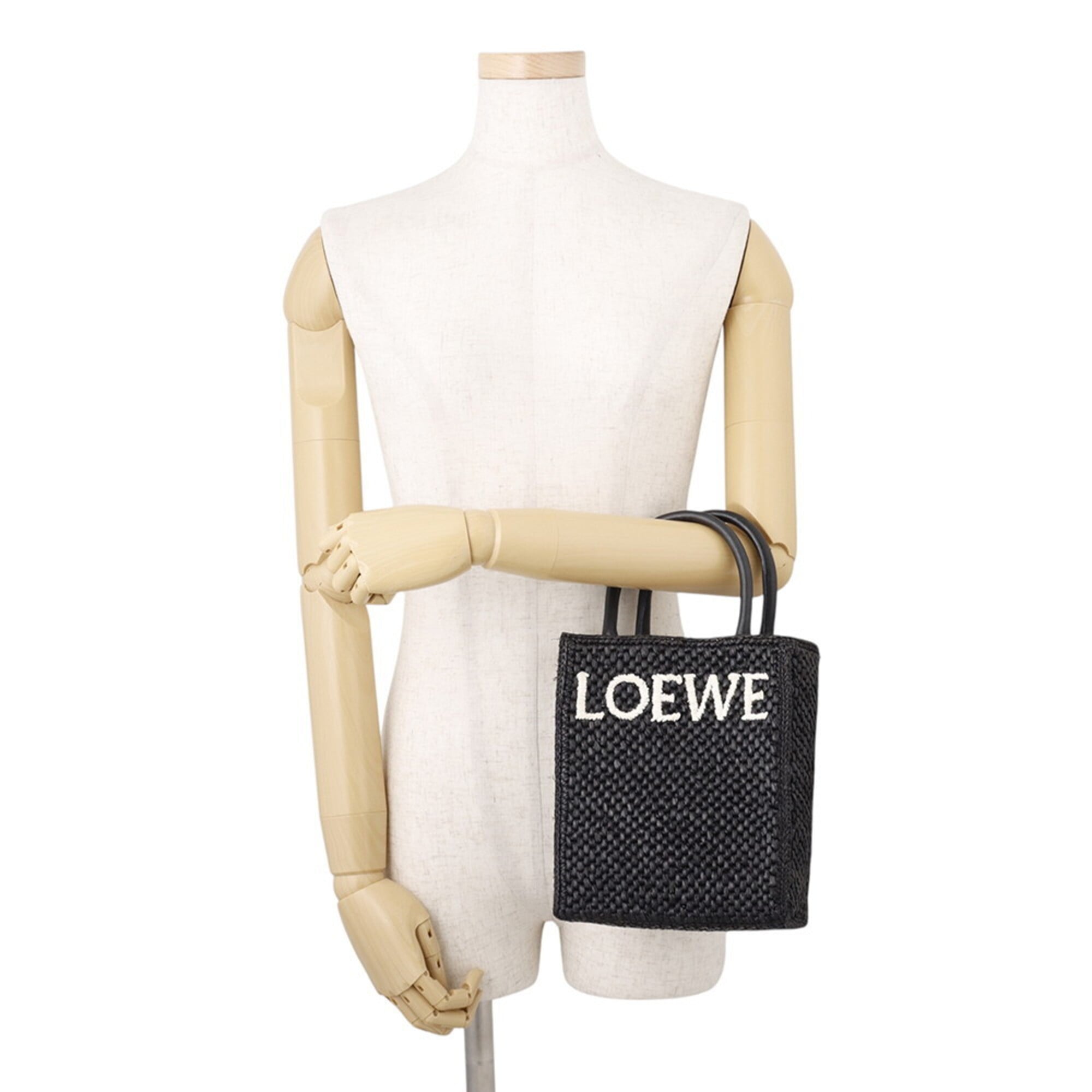 Loewe Black White Raffia Leather Handbag Shoulder Bag (Pre-Owned)