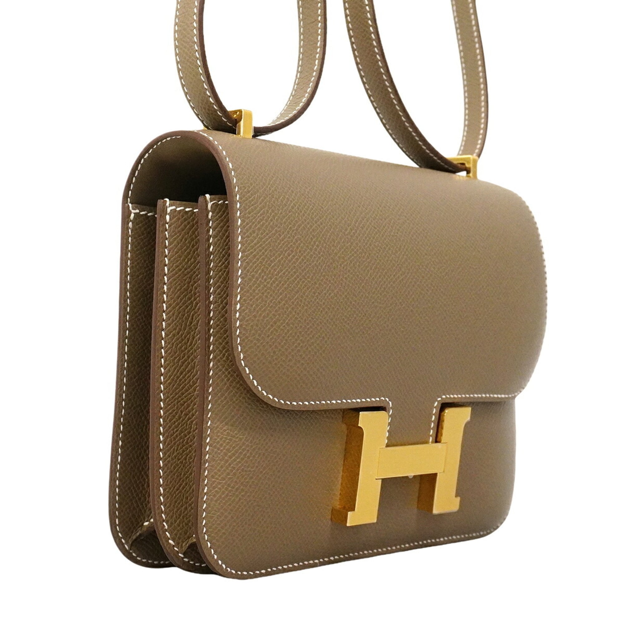 Hermes Etoupe Gray Leather Shoulder Bag (Pre-Owned)