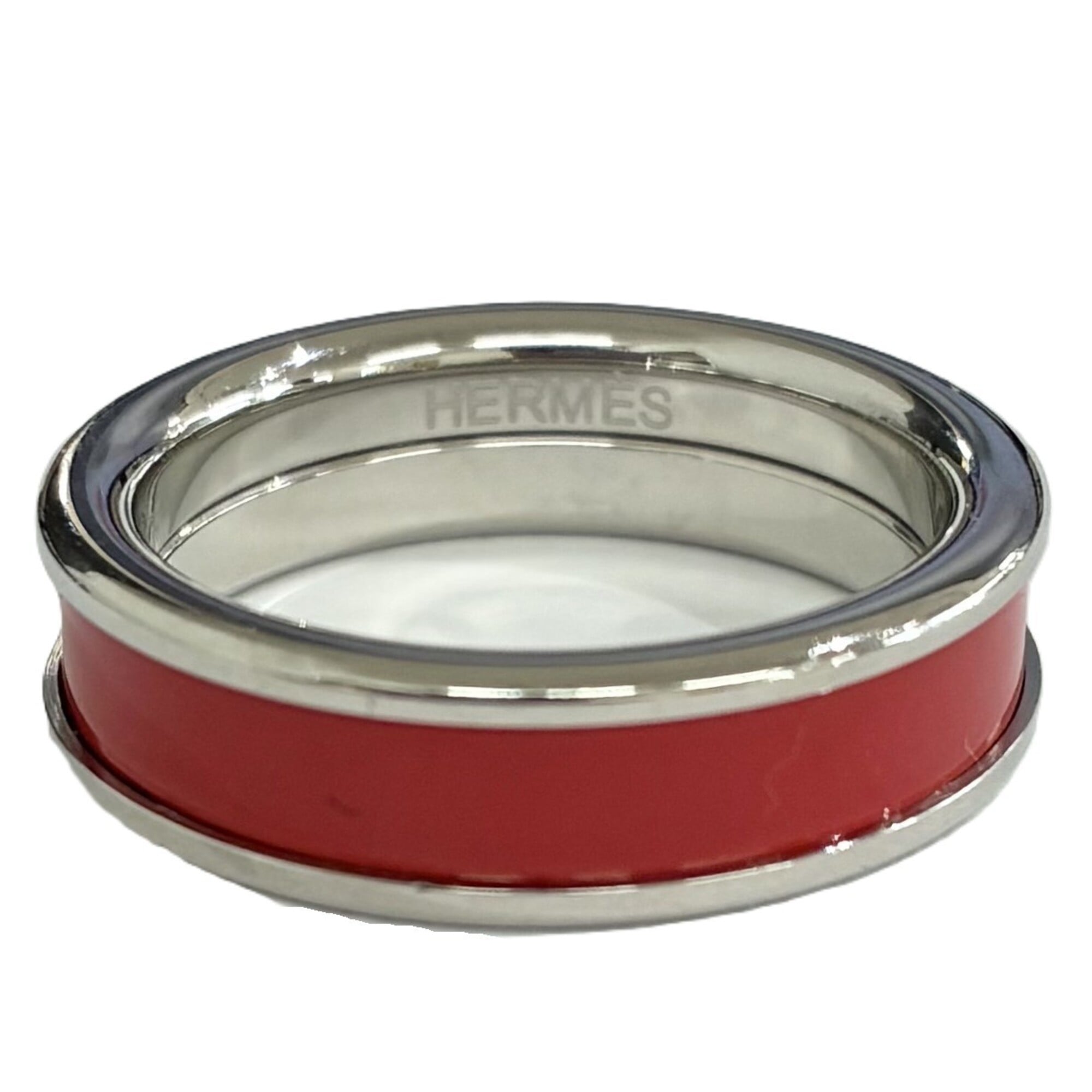 Hermes Silver Red Color Band Ring (Pre-Owned)