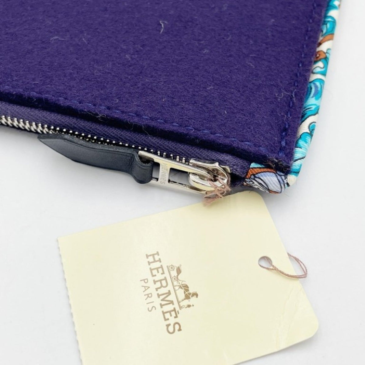 Hermes Multi-Color Navy Felt Silk Pouch (Pre-Owned)