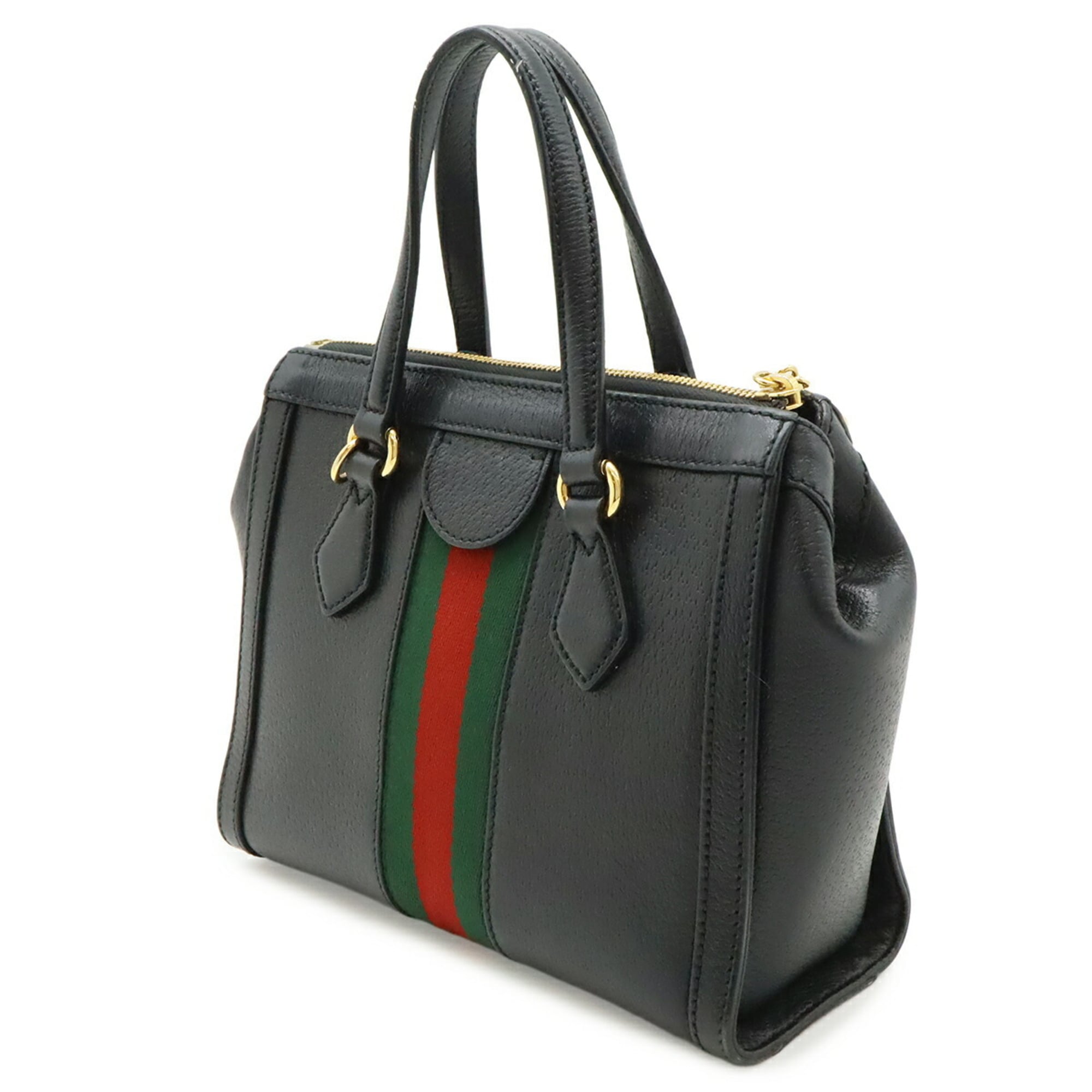 Gucci Black Green Red Color Leather Handbag Tote Bag (Pre-Owned)