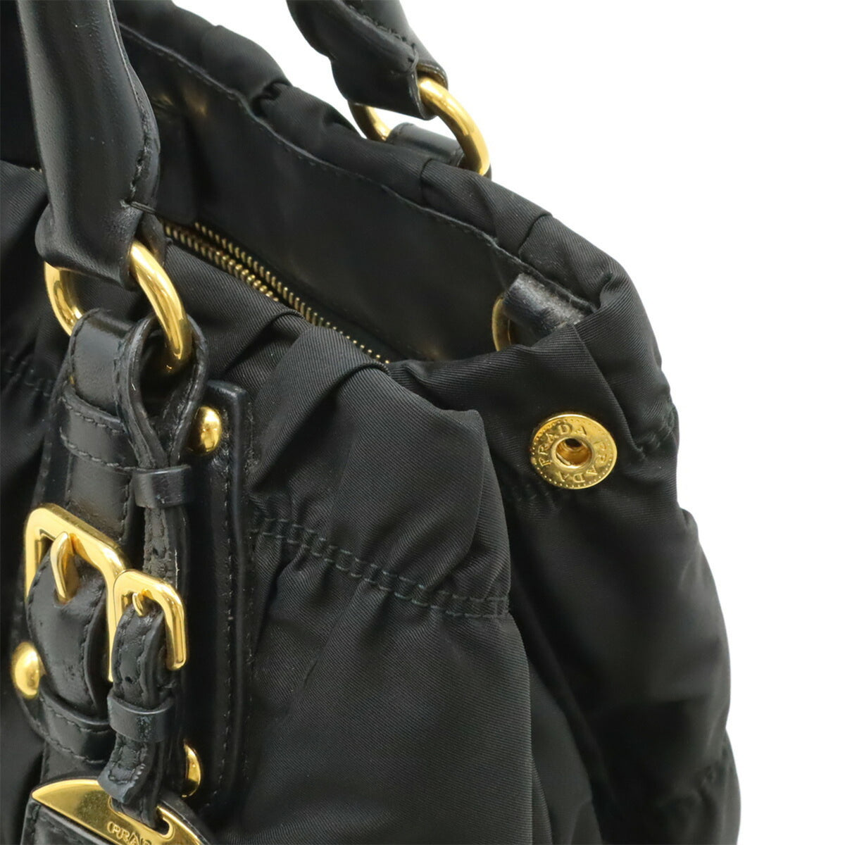 Prada Black Nero Nylon Leather Handbag Shoulder Bag Tote Bag (Pre-Owned)