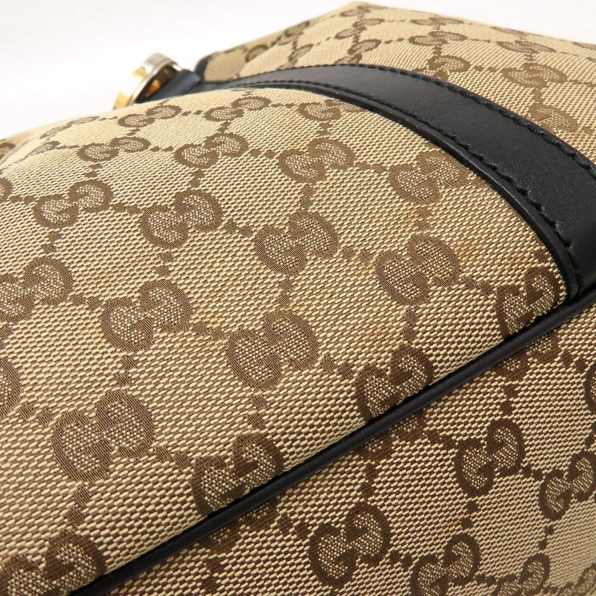 Gucci Beige Black Gg Canvas Leather Tote Bag (Pre-Owned)