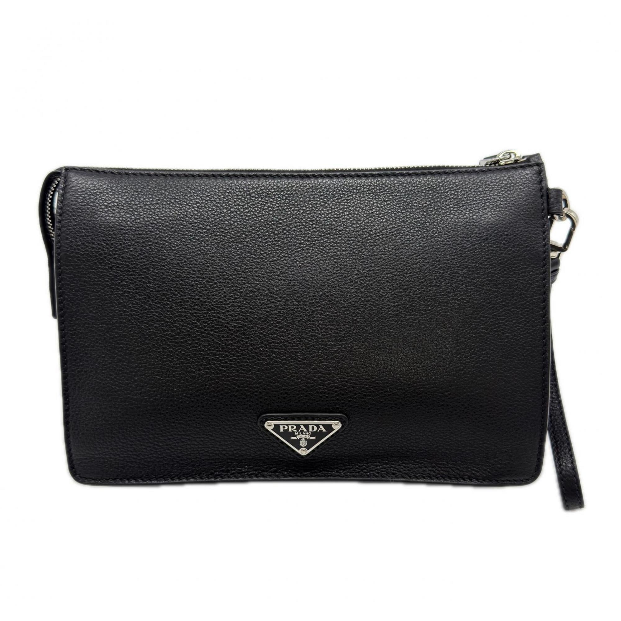 Prada Black Leather Beach Bag Clutch Bag (Pre-Owned)
