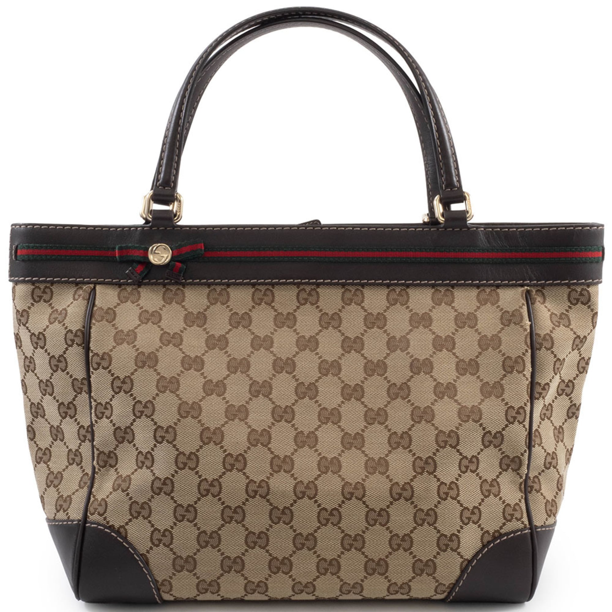 Gucci Gg Canvas Beige Brown Gg Canvas Leather Handbag (Pre-Owned)