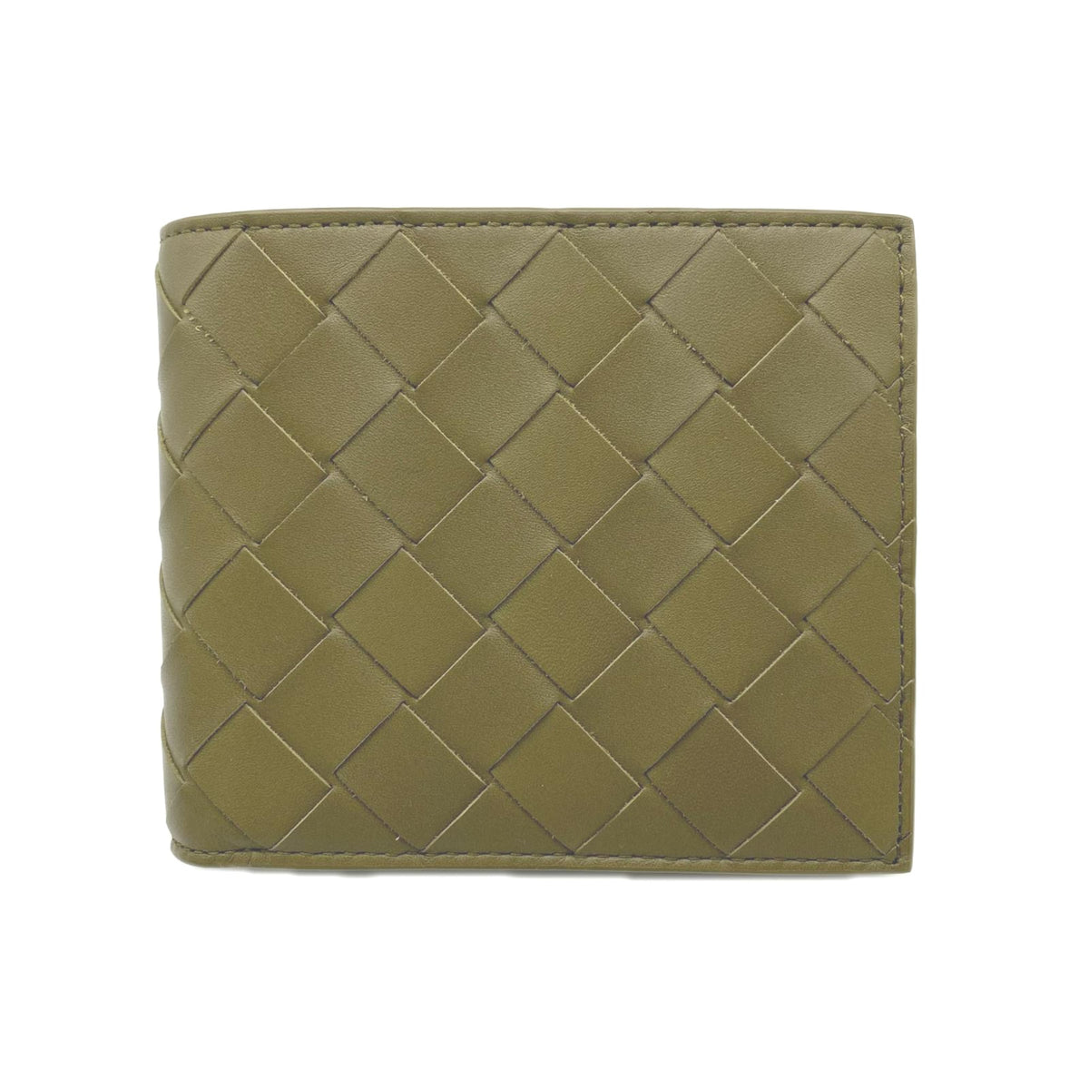 Bottega Veneta Intrecciato Khaki Leather Wallet (Bi-Fold) (Pre-Owned)