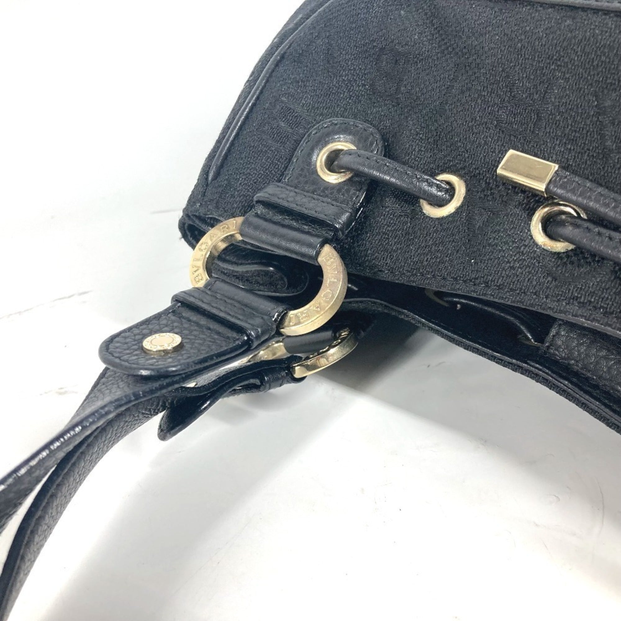 Bvlgari Black Leather Canvas Shoulder Bag Tote Bag (Pre-Owned)