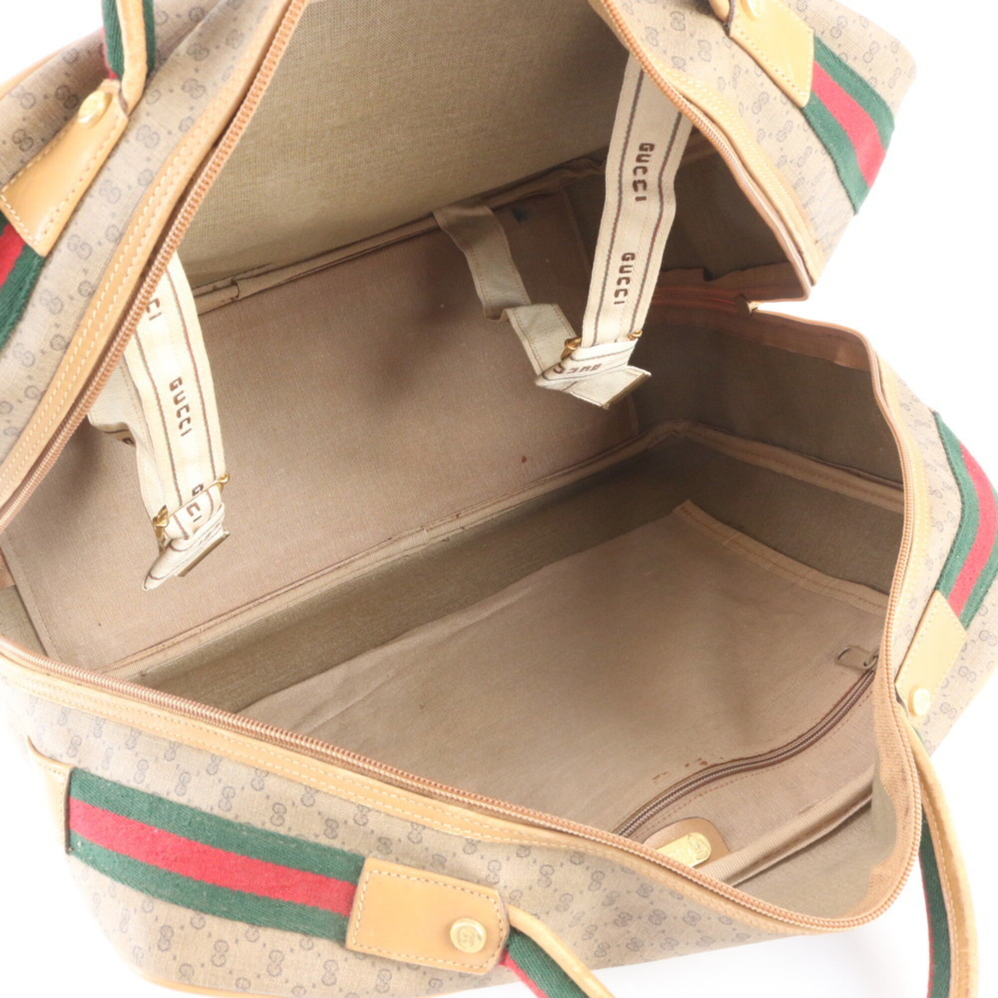 Gucci Beige Leather Coated Canvas Boston Bag Tote Bag (Pre-Owned)