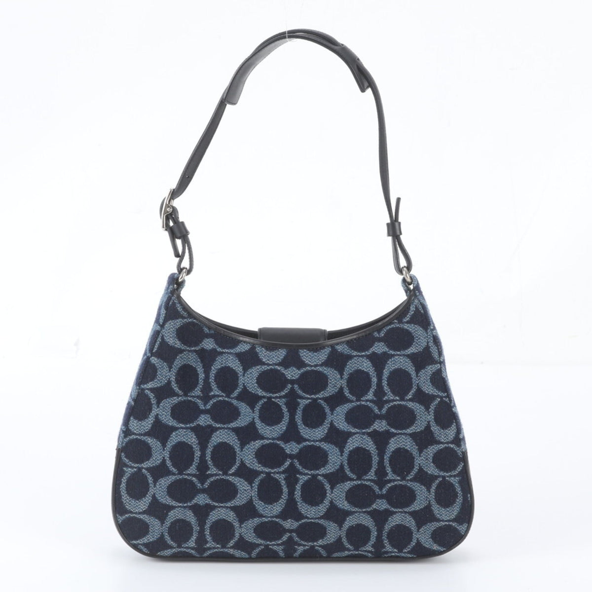 Coach Navy Leather Canvas Shoulder Bag Tote Bag (Pre-Owned)