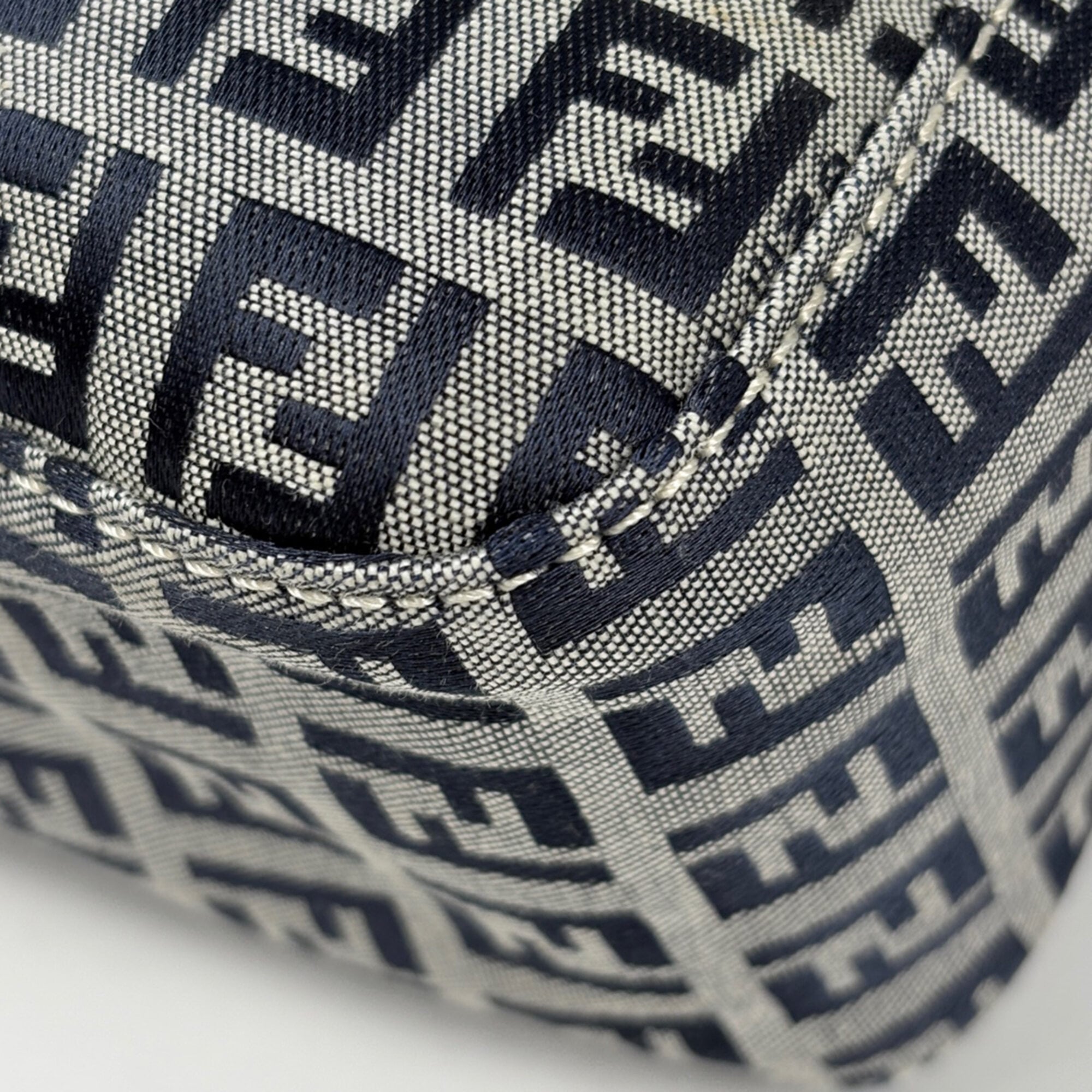 Fendi Navy Leather Canvas Shoulder Bag (Pre-Owned)