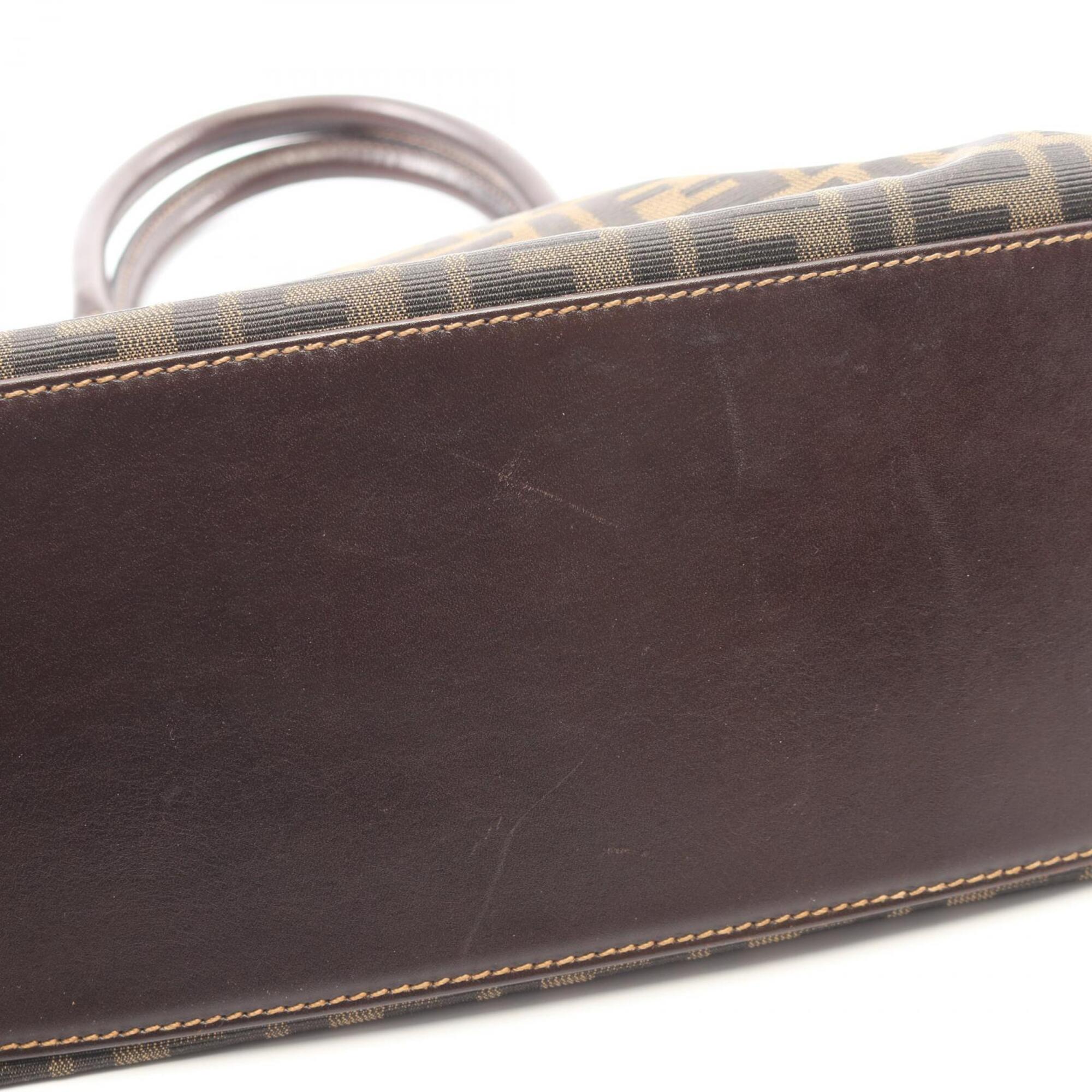 Fendi Black Brown Canvas Leather Handbag (Pre-Owned)