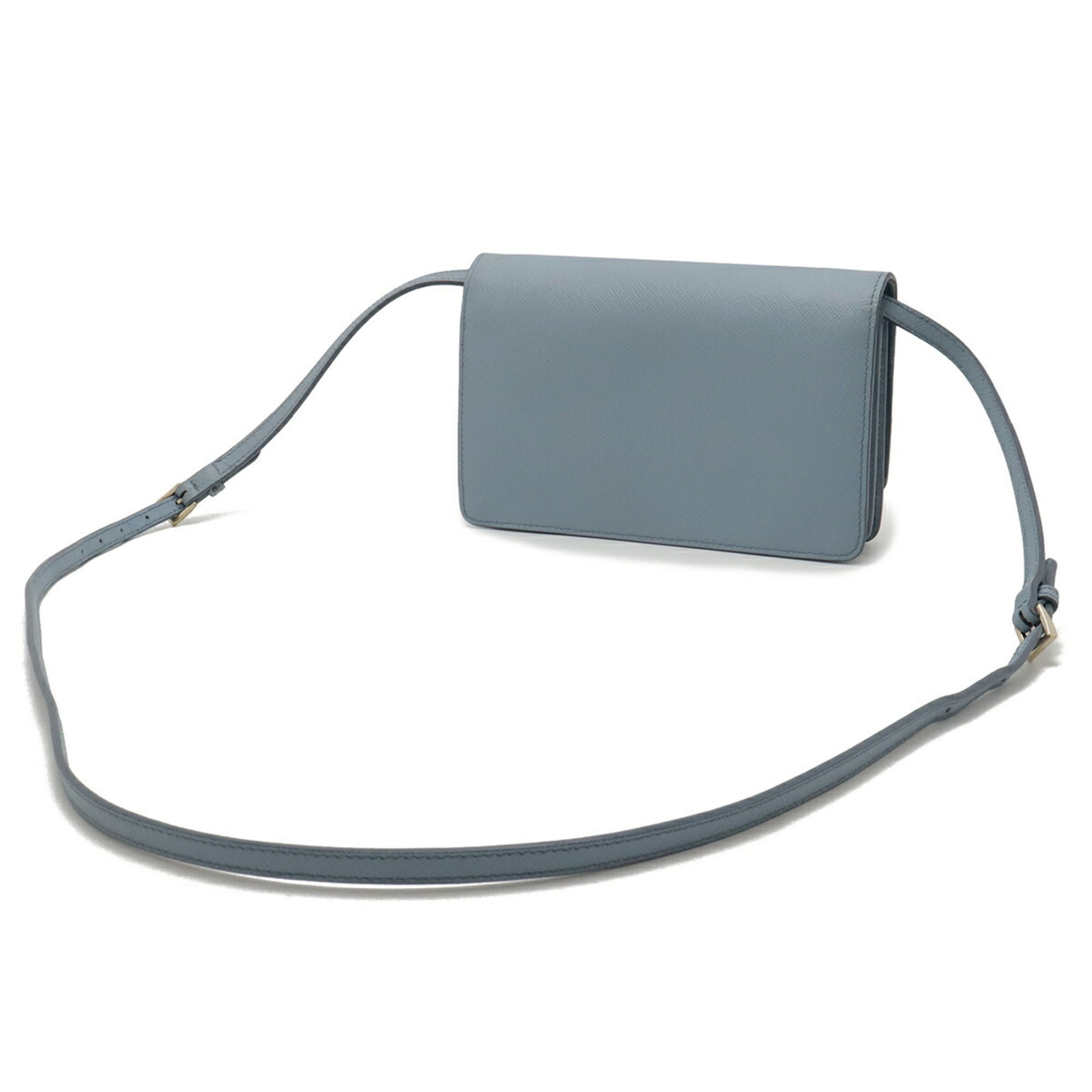 Prada Saffiano Blue Light Blue Saffiano Leather Chain/Shoulder Wallet (Pre-Owned)
