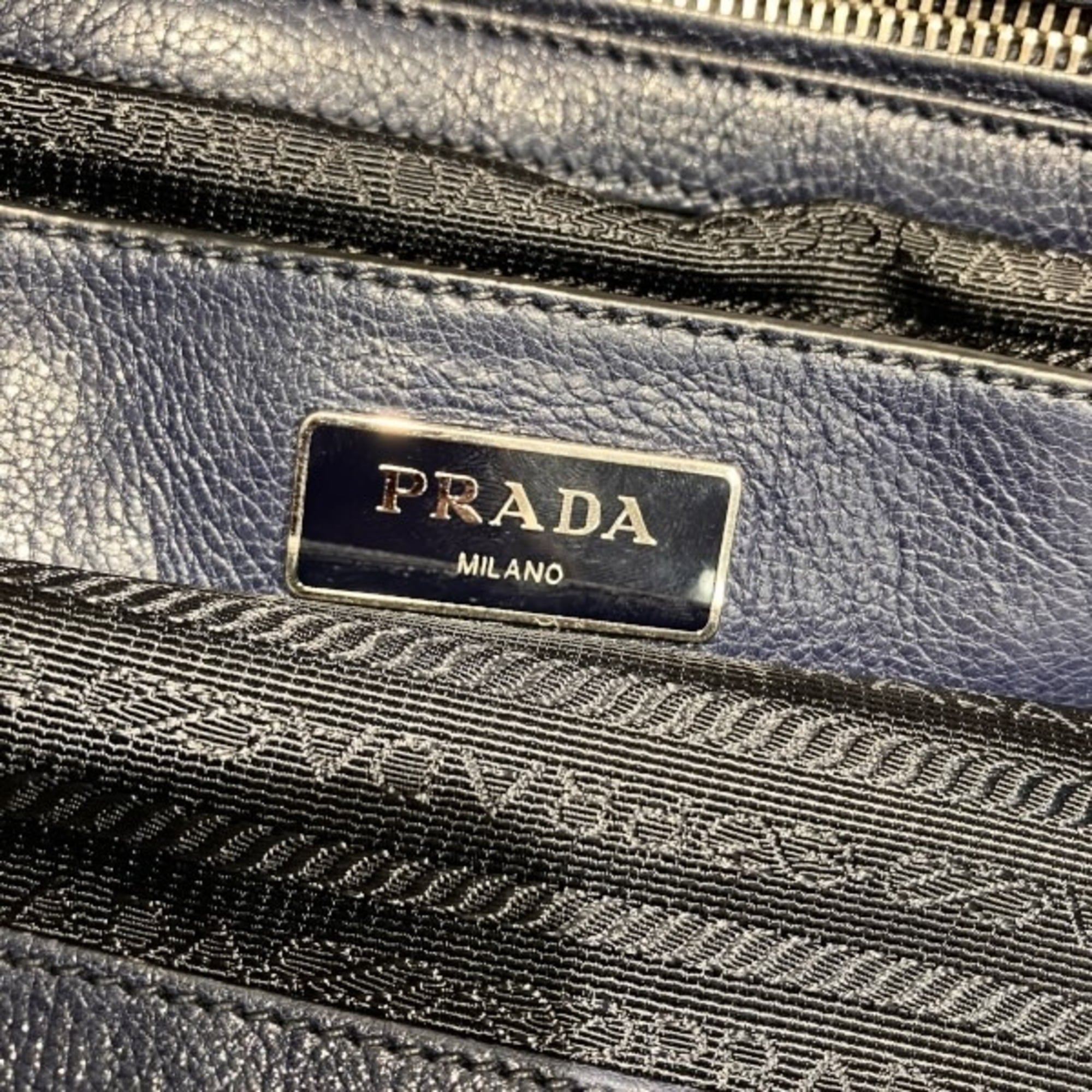 Prada Navy Leather Handbag Tote Bag (Pre-Owned)