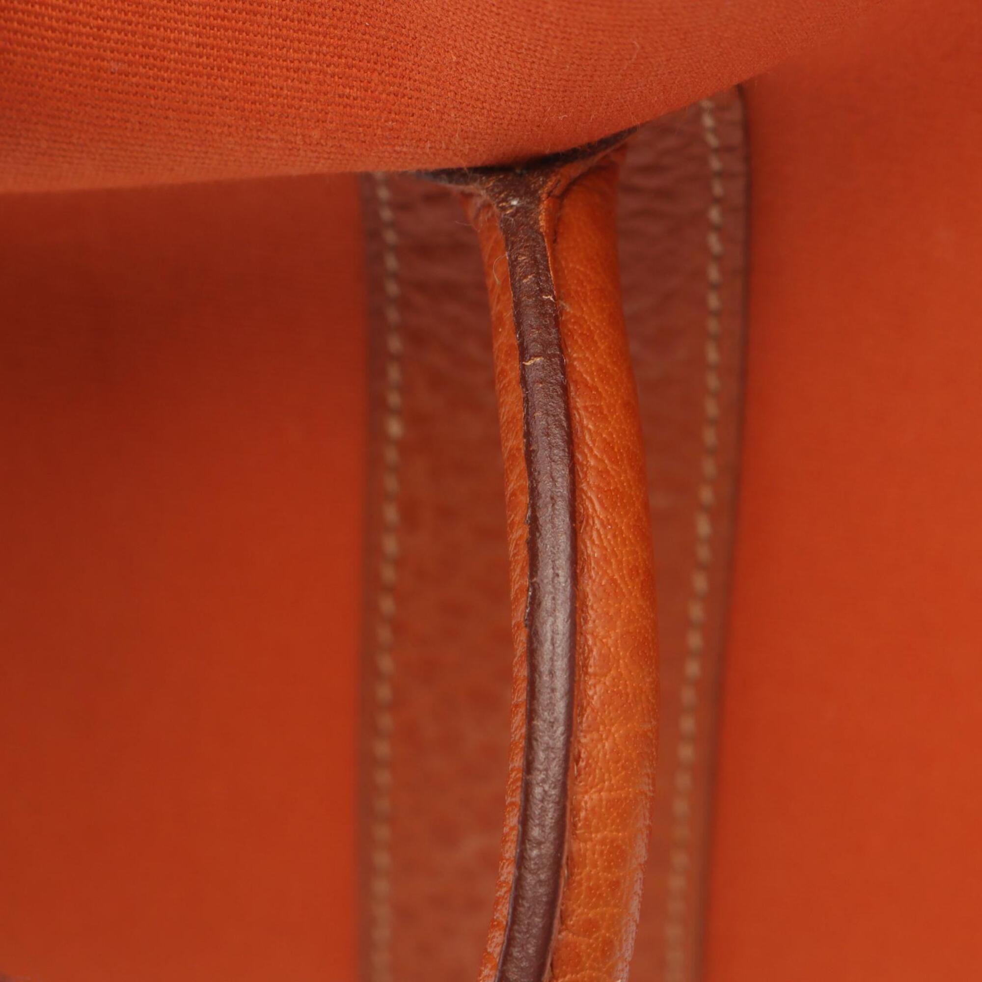 Hermes Brown Buffalo Leather Toile Officier Handbag Tote Bag (Pre-Owned)