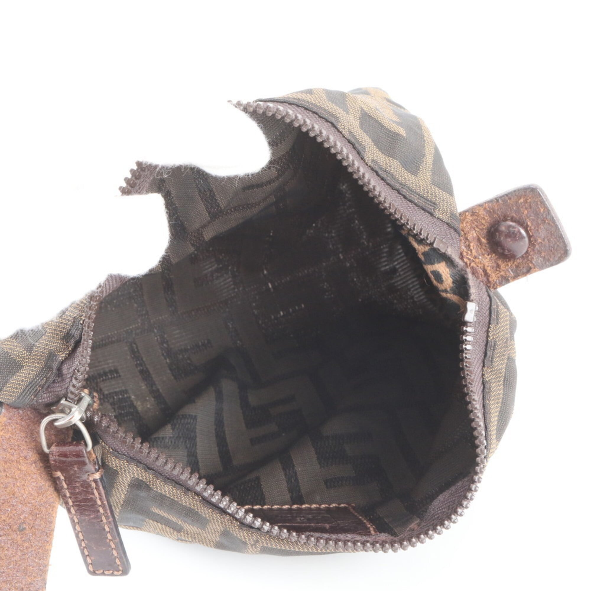 Fendi Brown Leather Canvas Handbag Pouch (Pre-Owned)