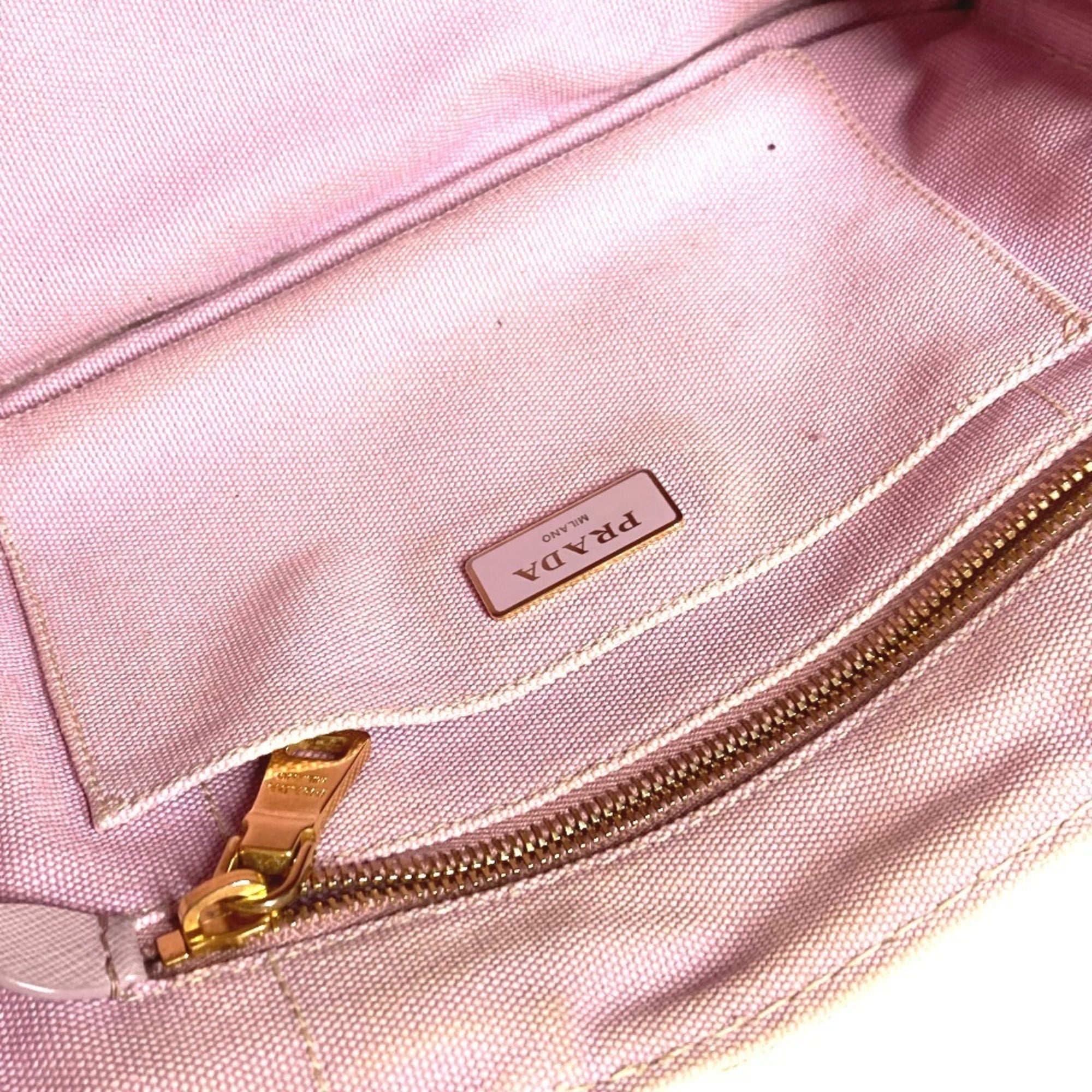 Prada Pink Canvas Handbag Shoulder Bag Tote Bag (Pre-Owned)