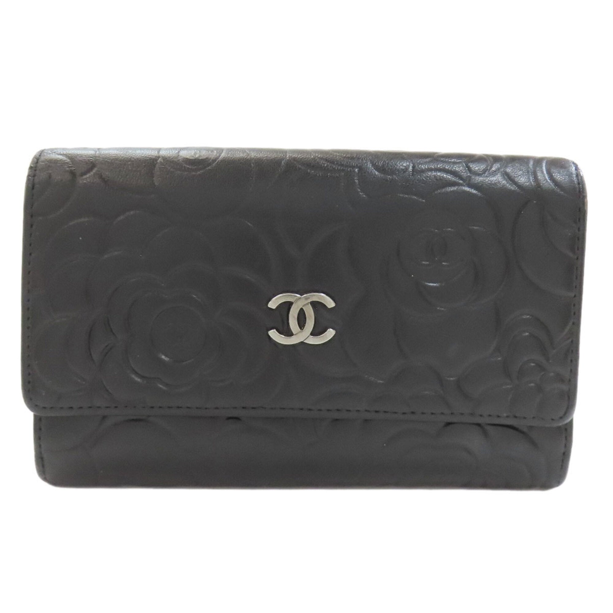 Chanel Black Leather Long Wallet (Bi-Fold) (Pre-Owned)