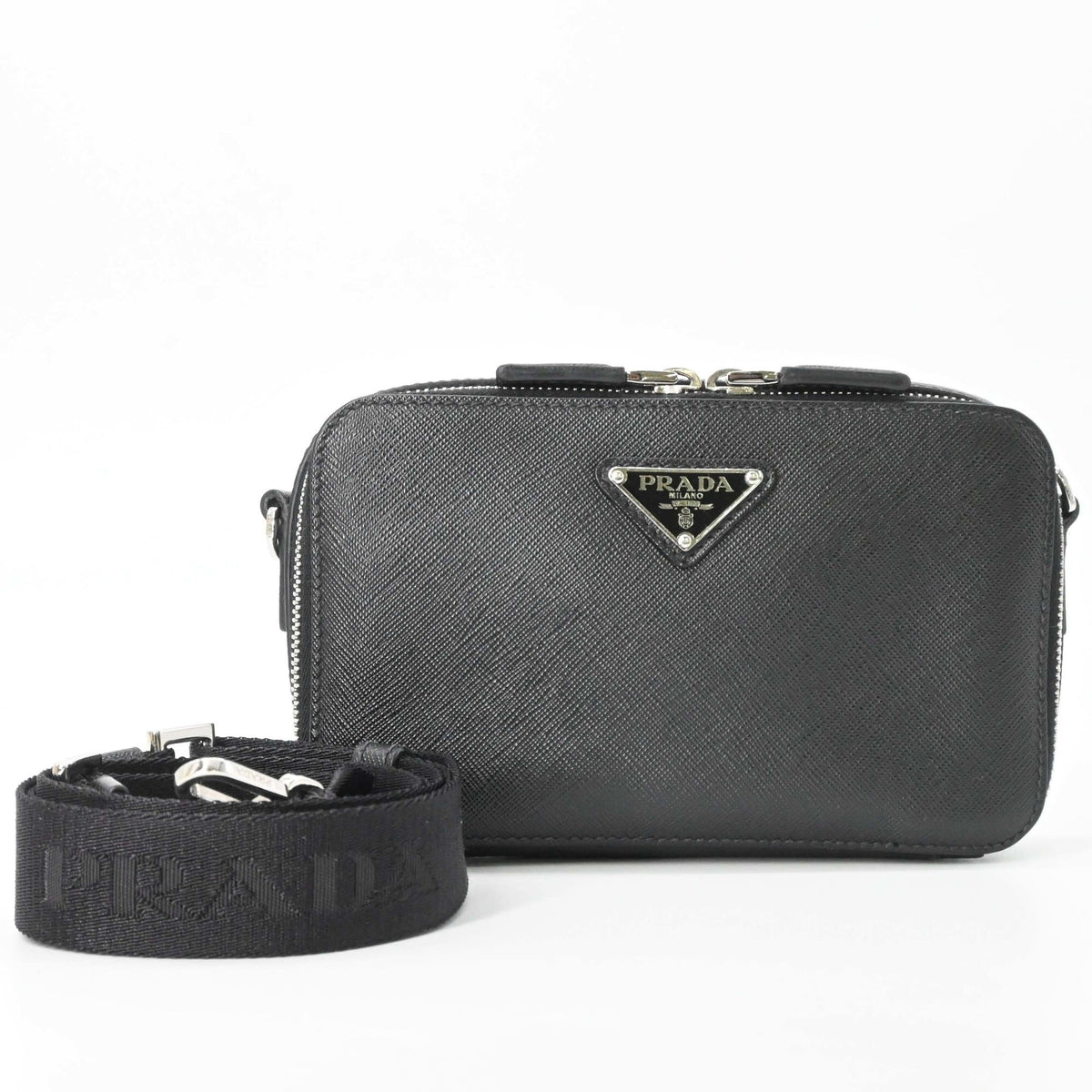 Prada Saffiano Black Leather Shoulder Bag (Pre-Owned)