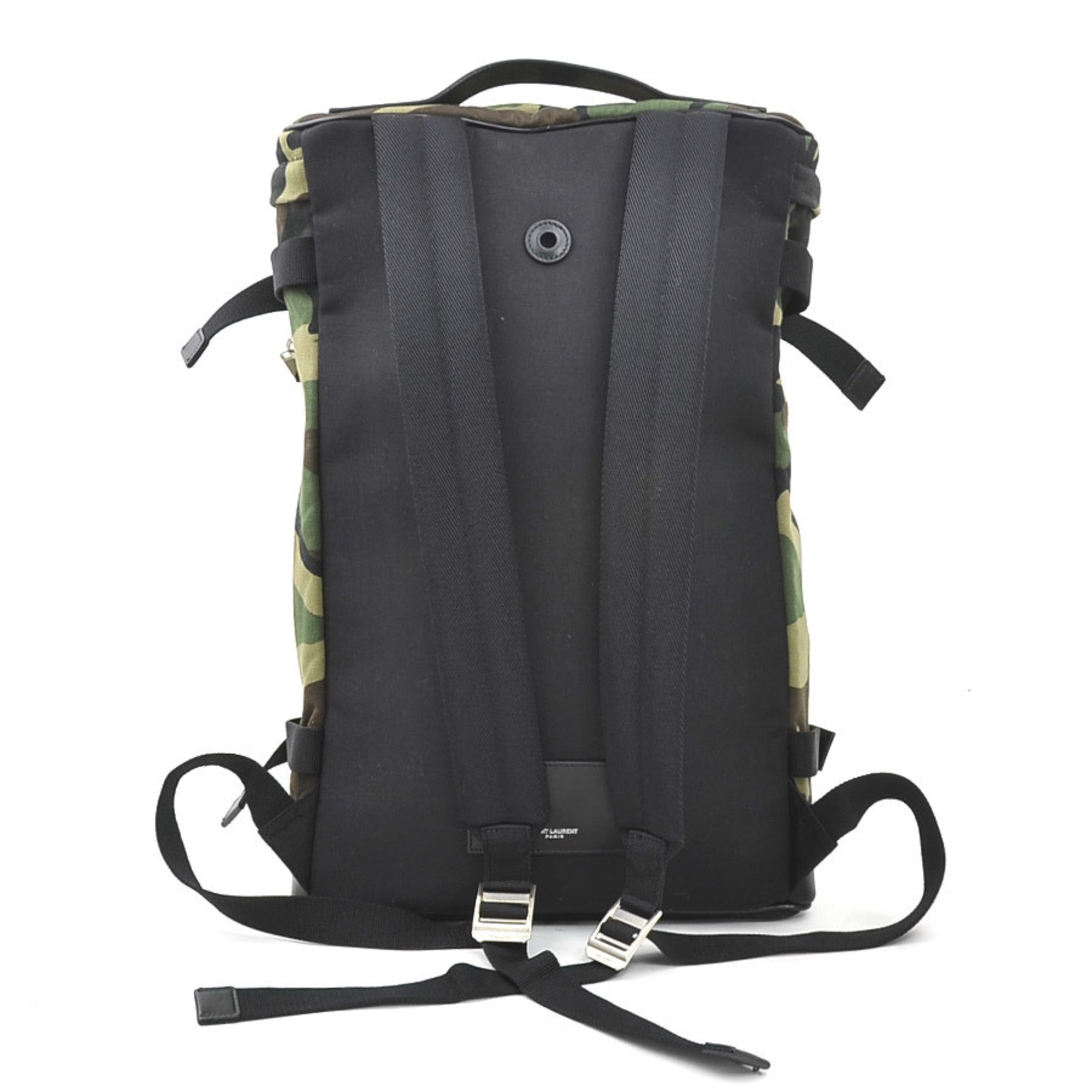 Saint Laurent Black Khaki Canvas Leather Backpack (Pre-Owned)