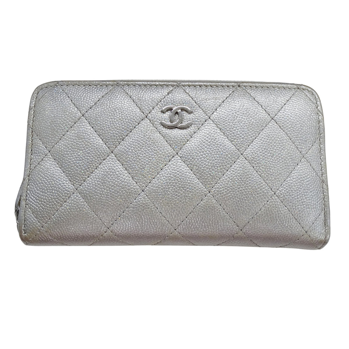 Chanel Silver Grained Calfskin Chain/Shoulder Wallet (Pre-Owned)