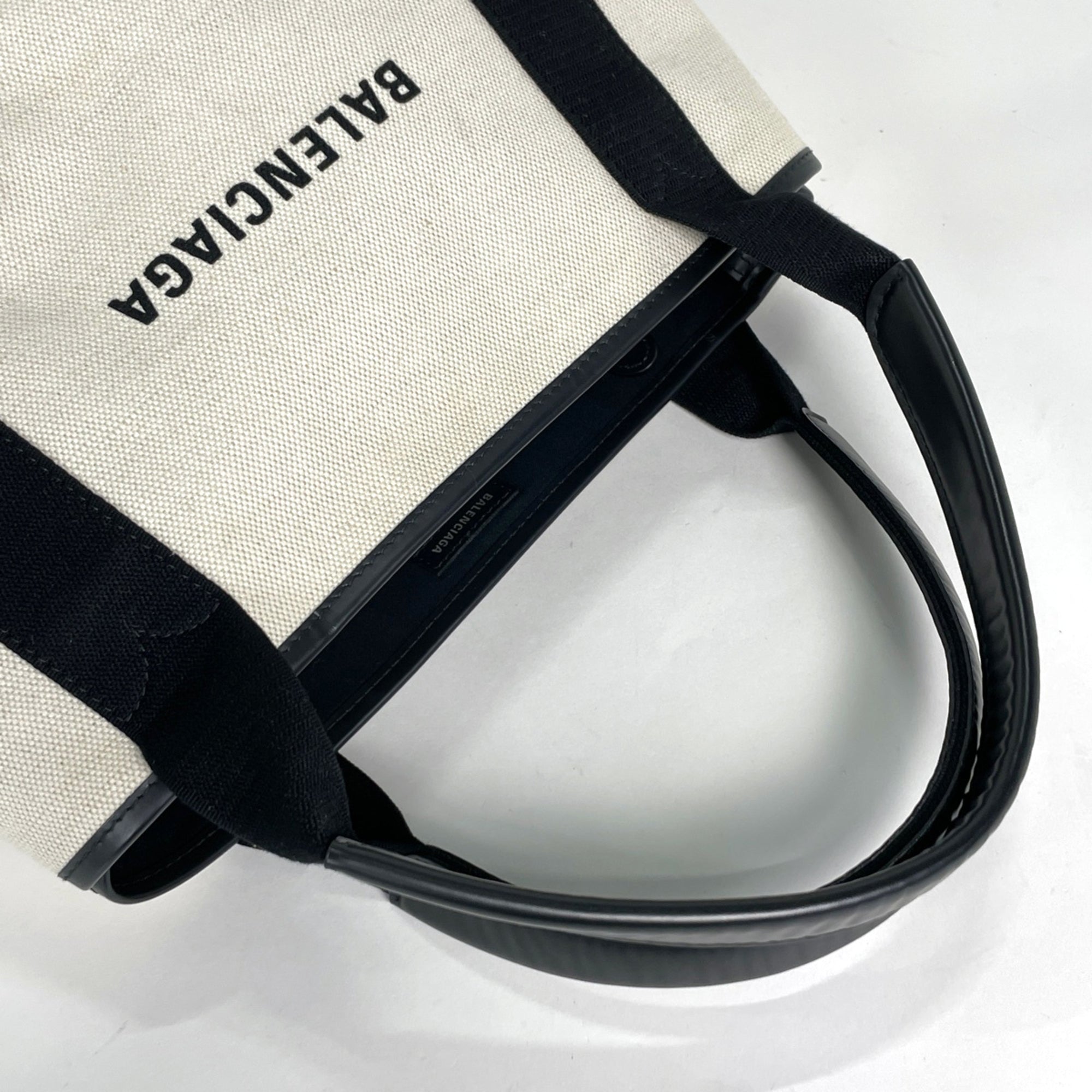 Balenciaga Black Ivory Navy Canvas Tote Bag (Pre-Owned)
