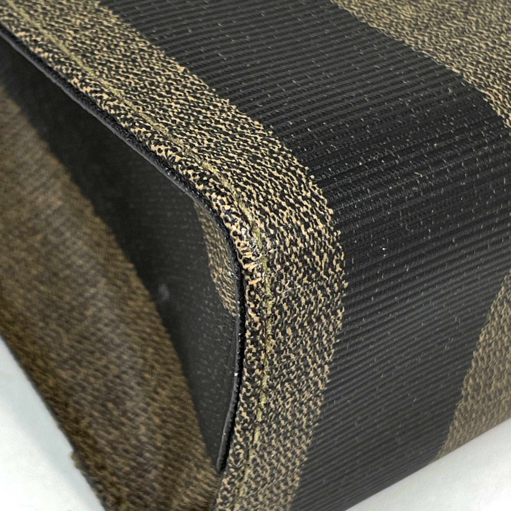 Fendi Pequin Black Brown Coated Canvas Leather Handbag (Pre-Owned)