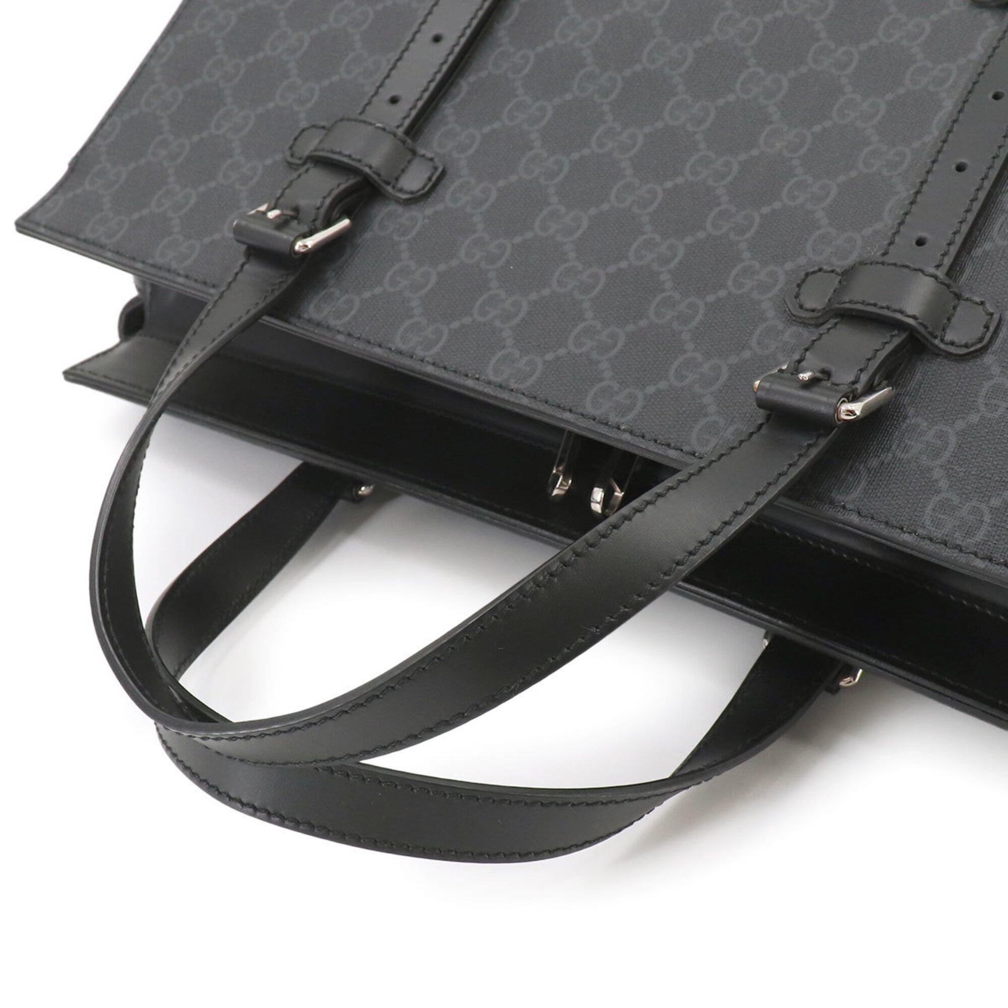 Gucci Black Gray Gg Supreme Canvas Leather Handbag Tote Bag (Pre-Owned)