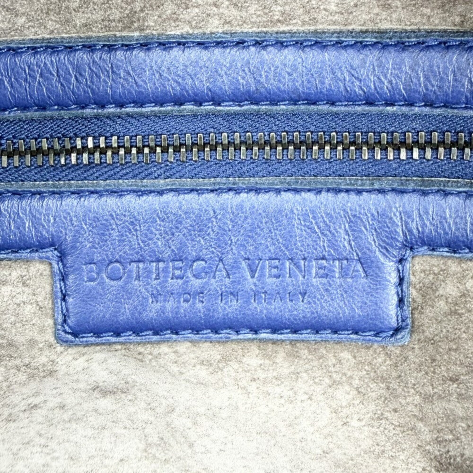 Bottega Veneta Intrecciato Blue Leather Handbag Tote Bag (Pre-Owned)