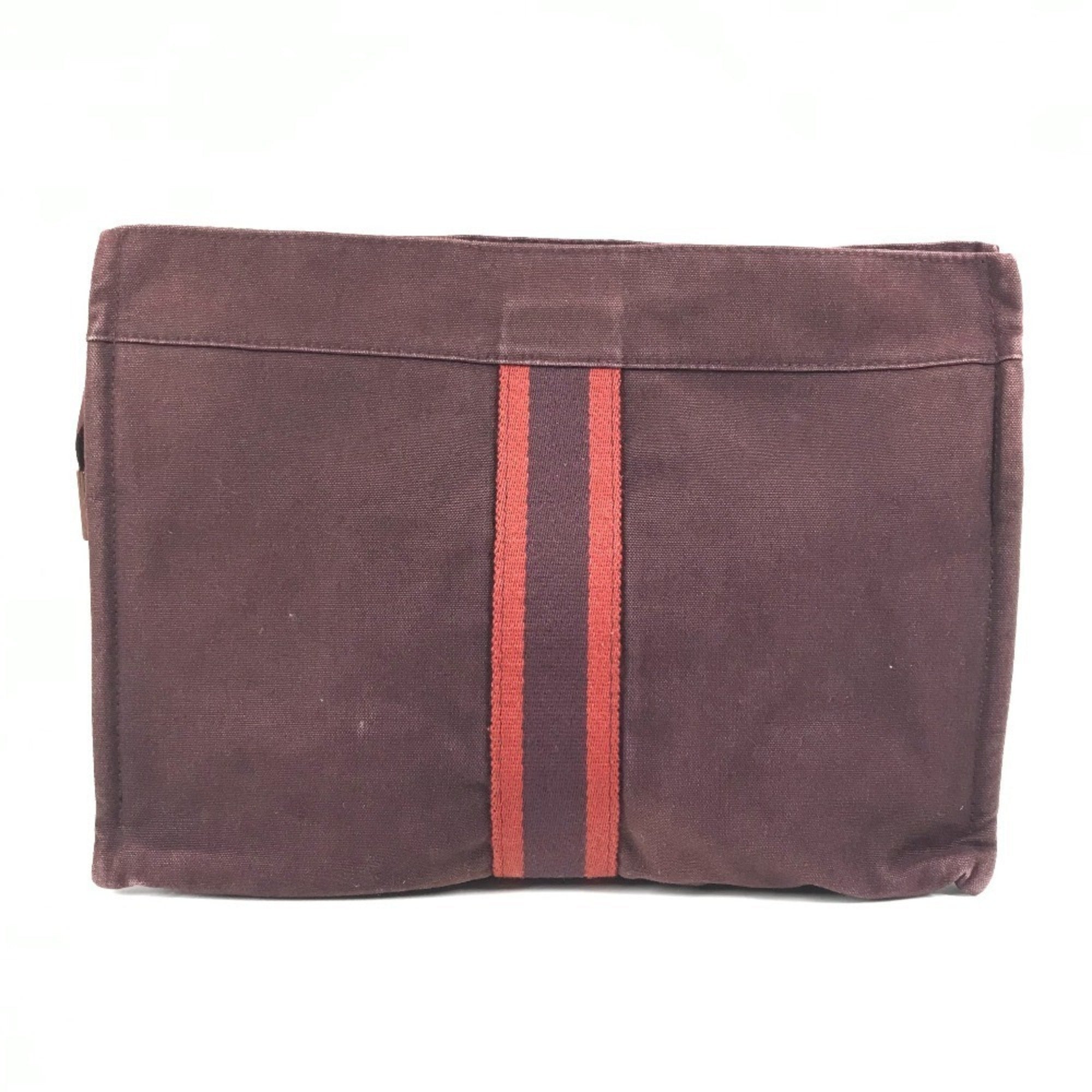 Hermes Red Color Wine Cotton Clutch Bag Pouch (Pre-Owned)