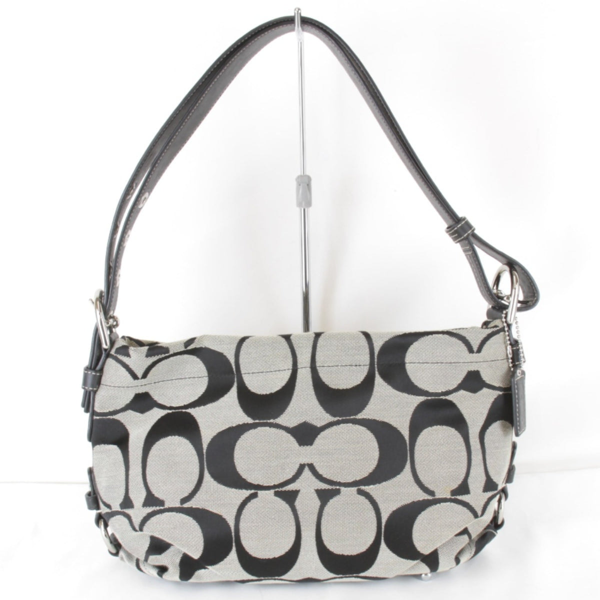 Coach Black Gray Canvas Leather Shoulder Bag (Pre-Owned)