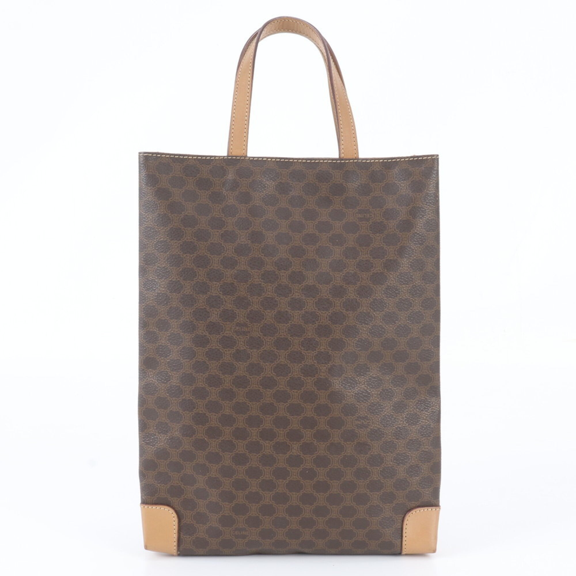 Celine Brown Leather Coated Canvas Handbag Shoulder Bag Tote Bag (Pre-Owned)
