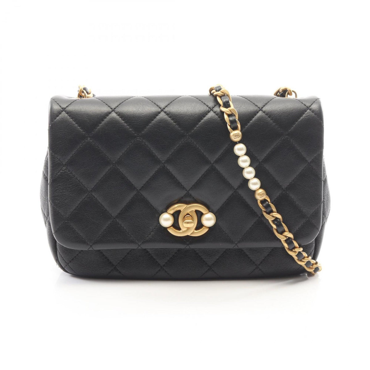 Chanel Black Leather Handbag Shoulder Bag (Pre-Owned)