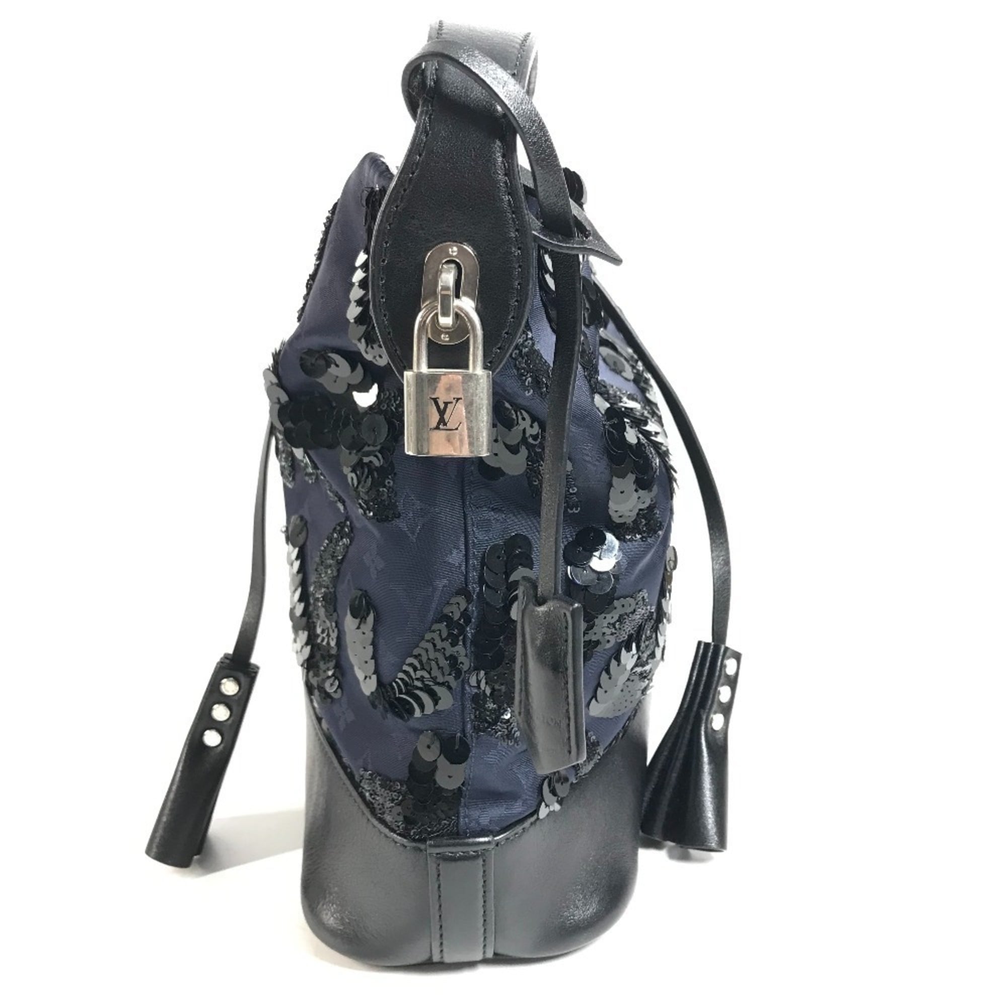 Louis Vuitton Black Monogram Navy Spangles Satin Leather Handbag Pouch Shoulder Bag (Pre-Owned)