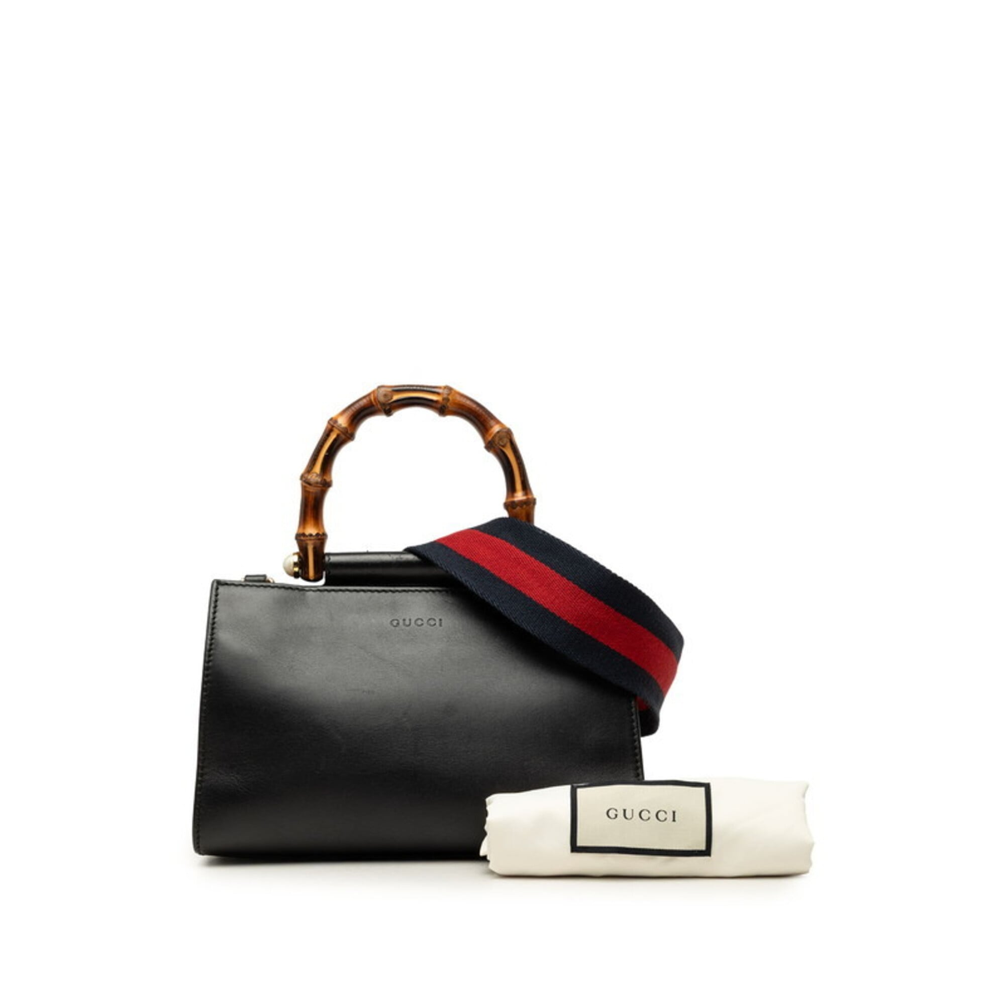 Gucci Black Red Color Bamboo Leather Handbag Shoulder Bag (Pre-Owned)