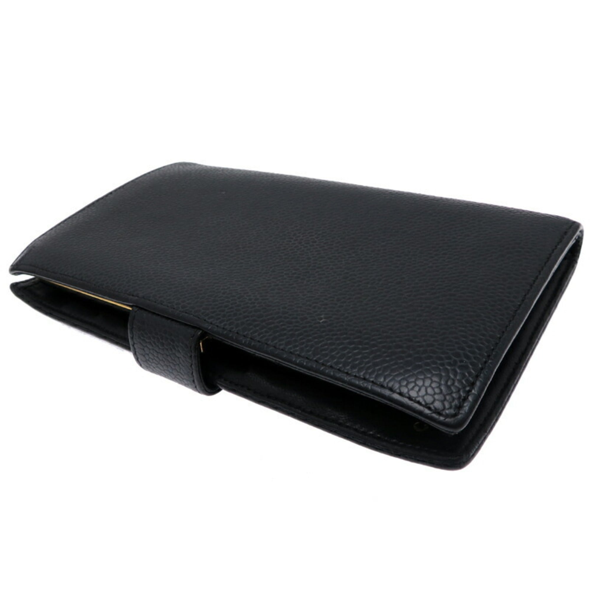 Chanel Black Grained Calfskin Long Wallet (Bi-Fold) (Pre-Owned)