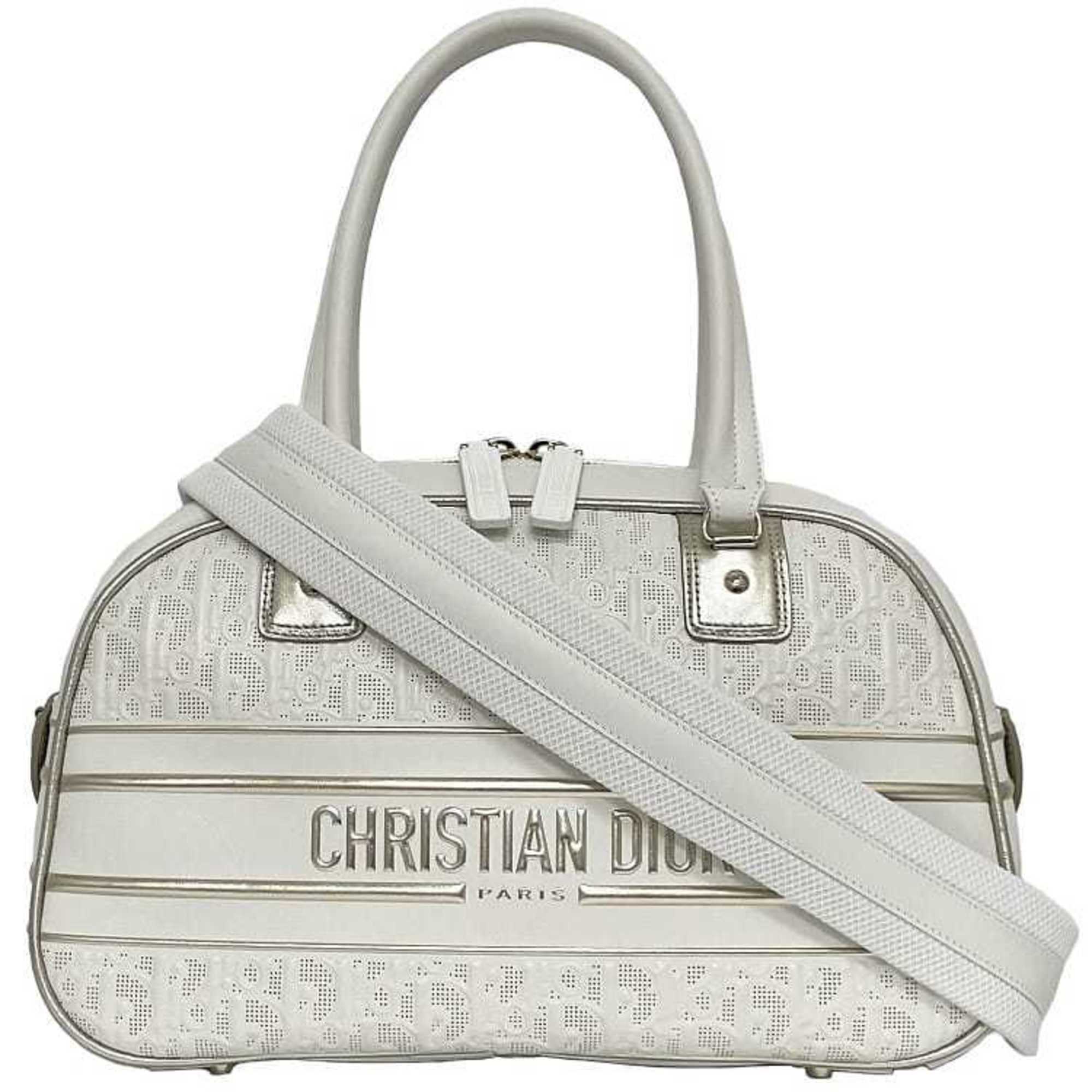 Christian Dior Trotter White Leather Rubber Boston Bag Handbag (Pre-Owned)