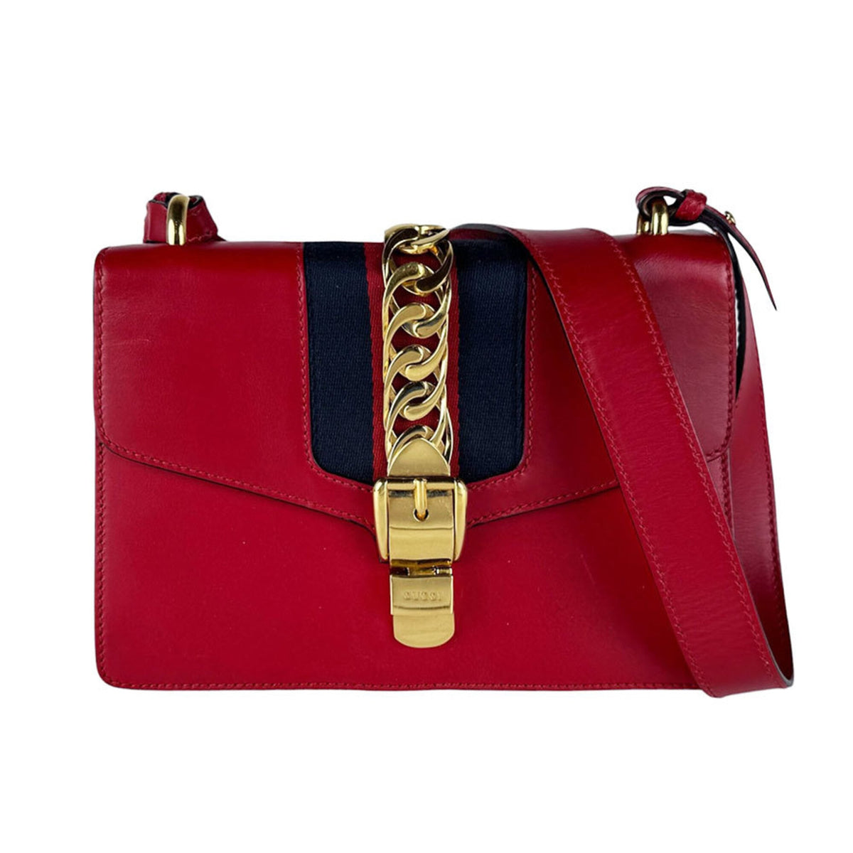 Gucci Red Color Leather Shoulder Bag (Pre-Owned)