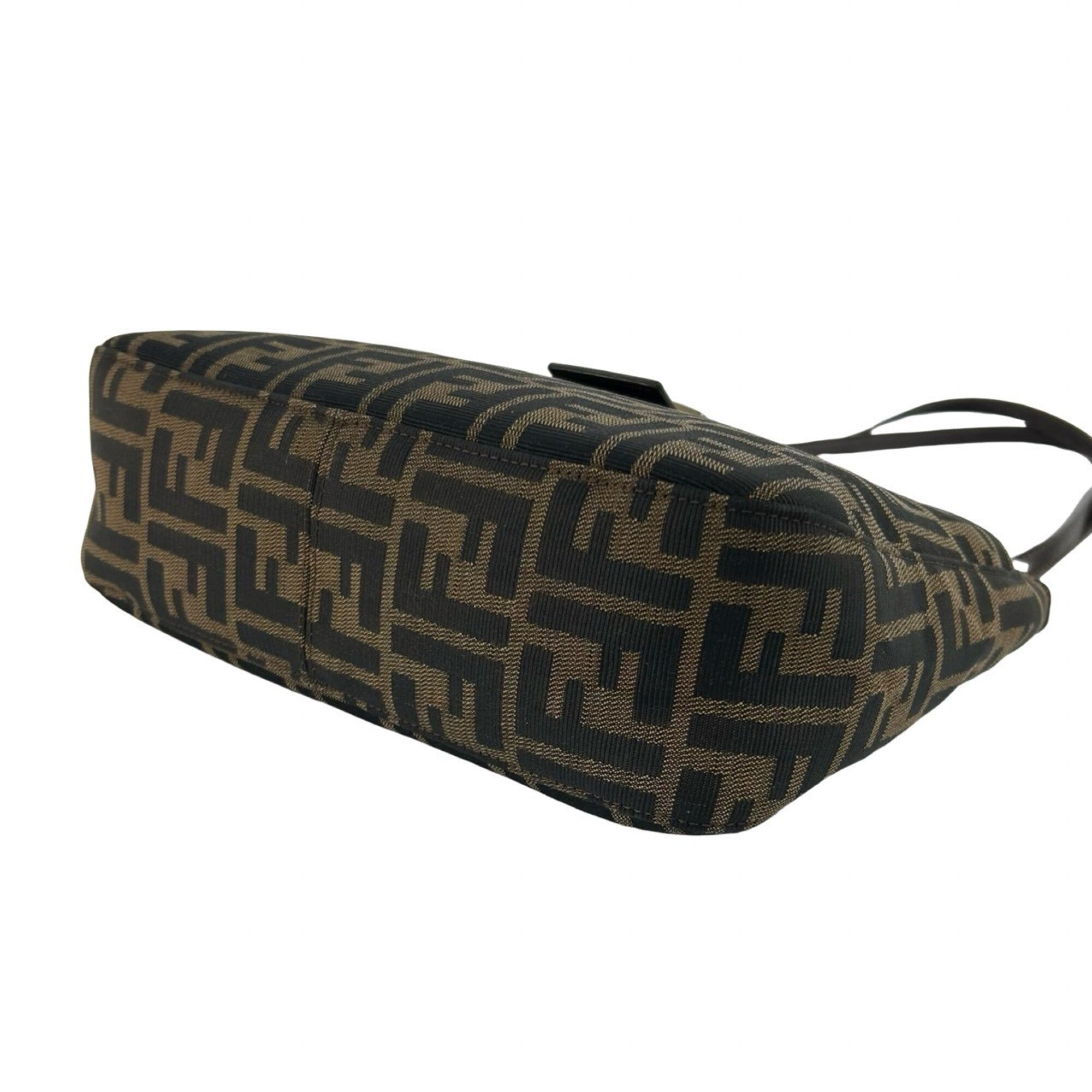 Fendi Black Brown Canvas Leather Handbag Shoulder Bag (Pre-Owned)
