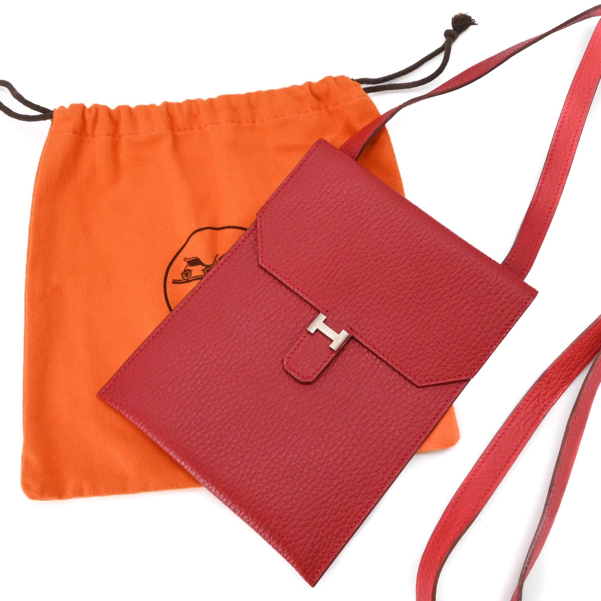 Hermes Red Color Ardennes Leather Pochette Shoulder Bag (Pre-Owned)