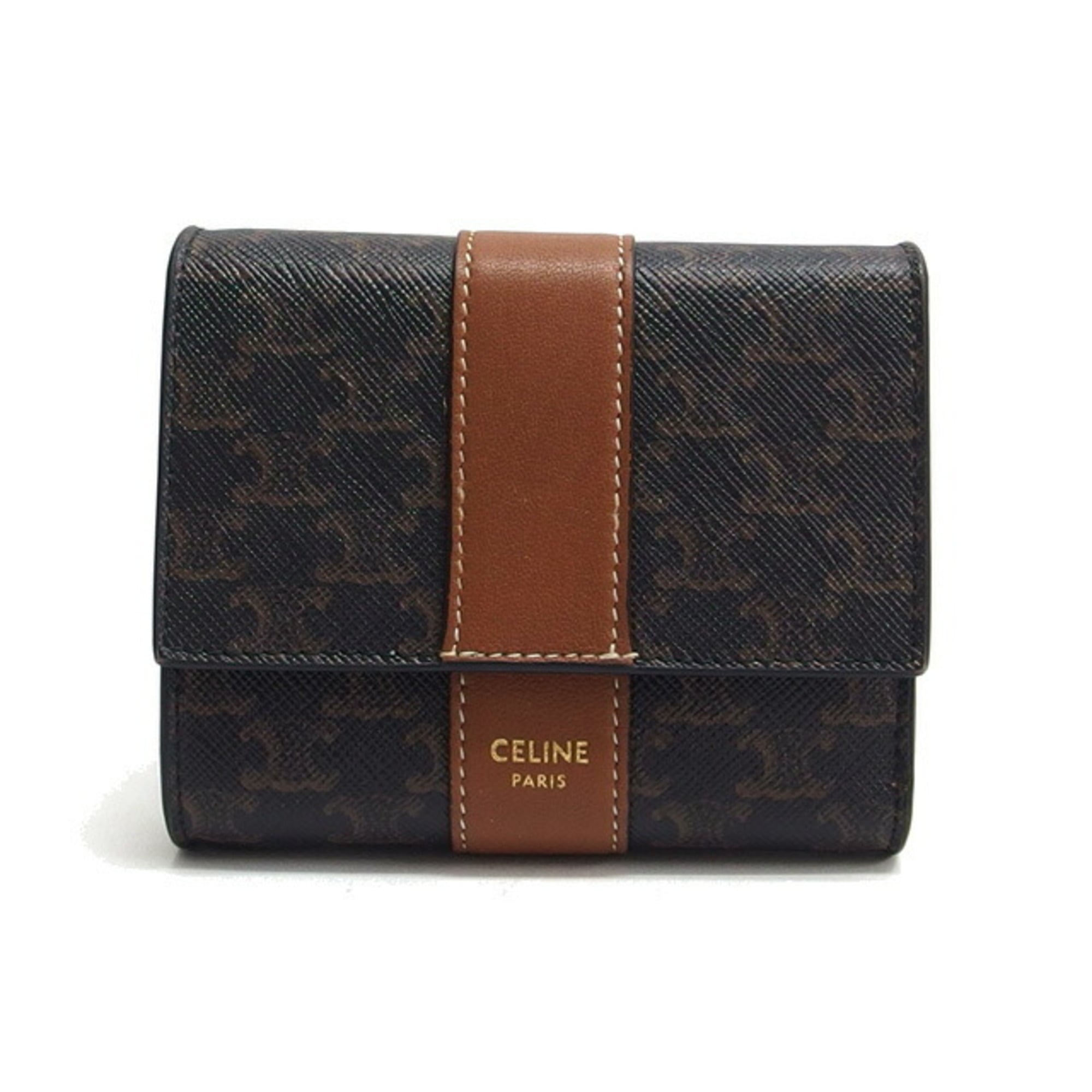 Celine Brown Dark Brown Coated Canvas Leather Wallet (Tri-Fold) (Pre-Owned)