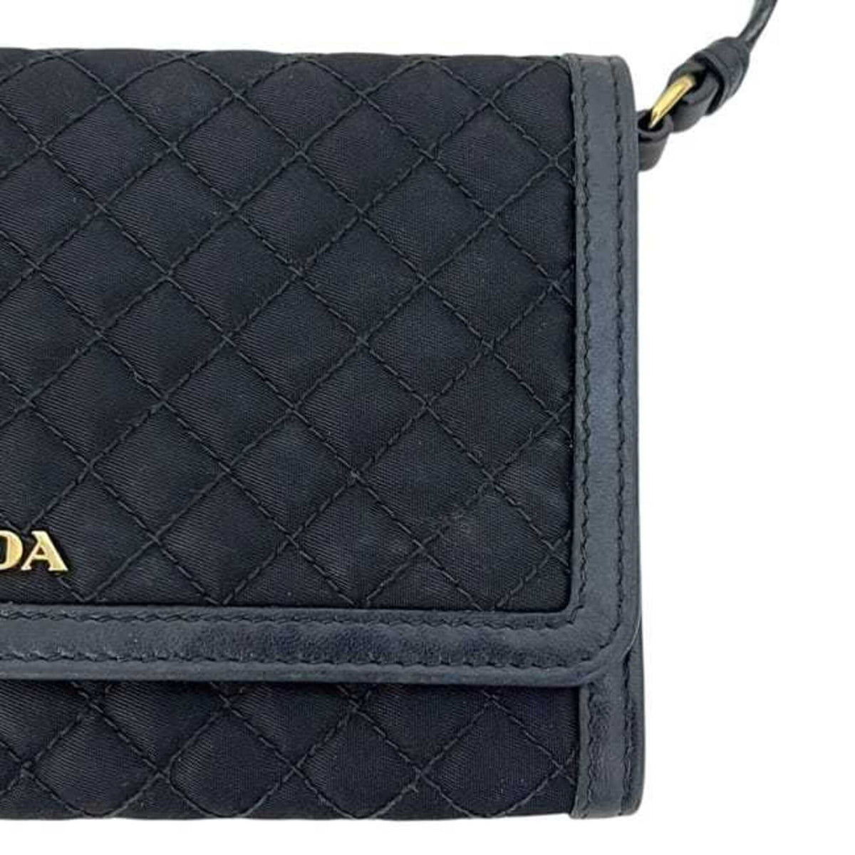 Prada Black Nero Nylon Leather Quilting Chain/Shoulder Wallet (Pre-Owned)